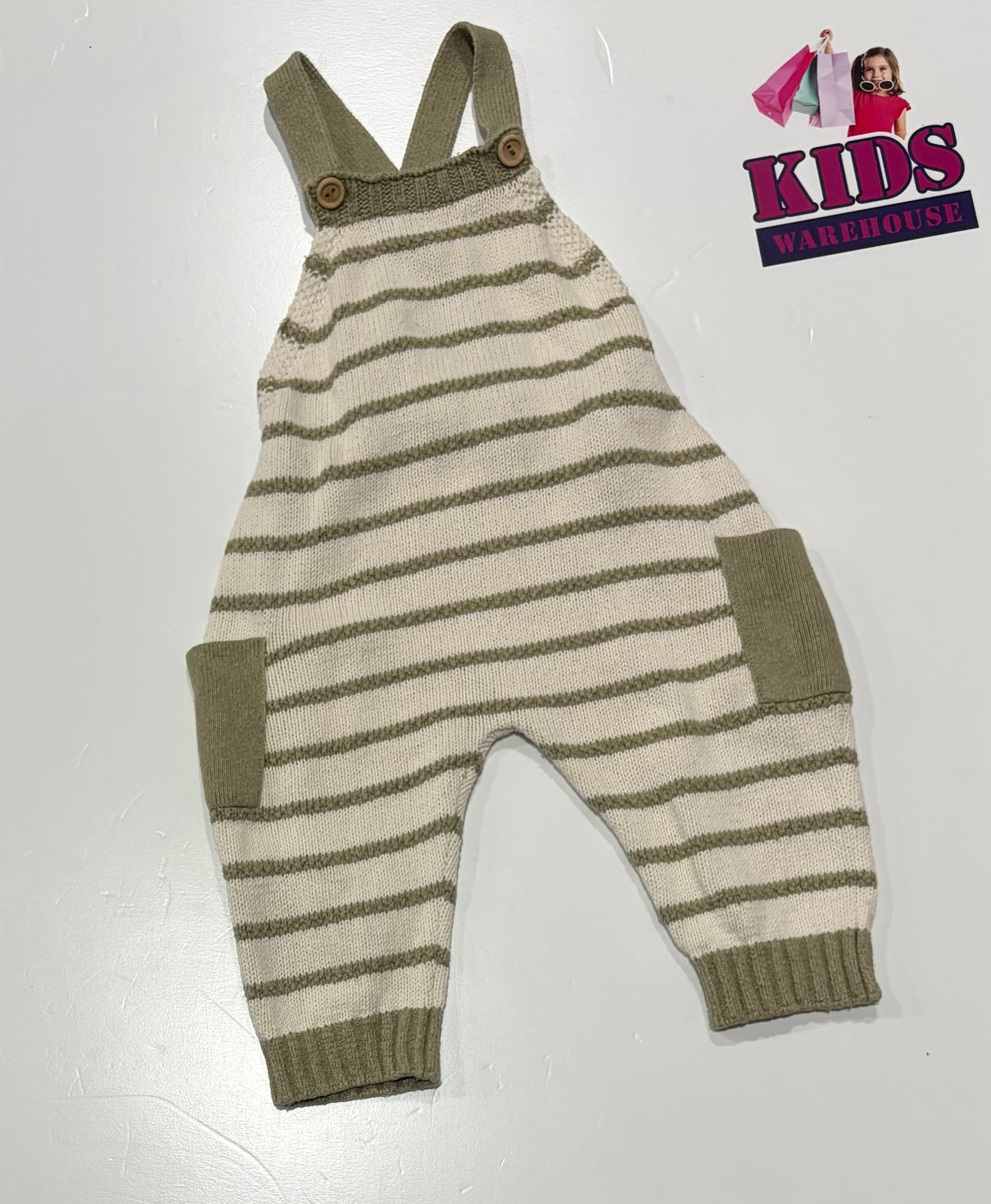 Zara White, Green Stripe Knit Overalls Size 00