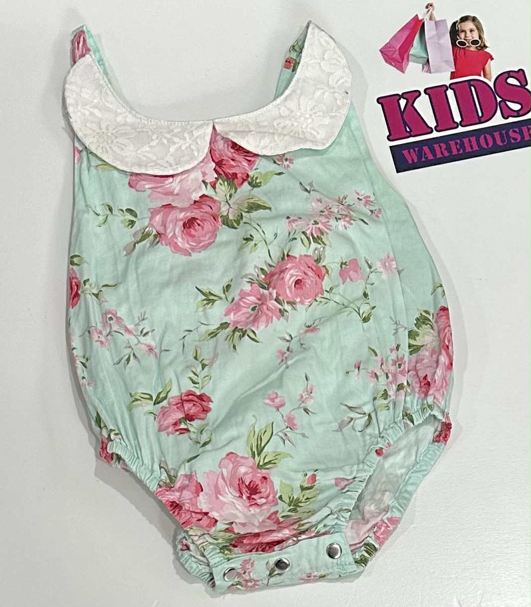 La Sienna Couture Blue Bodysuit With Pink Flower Pattern Size 0