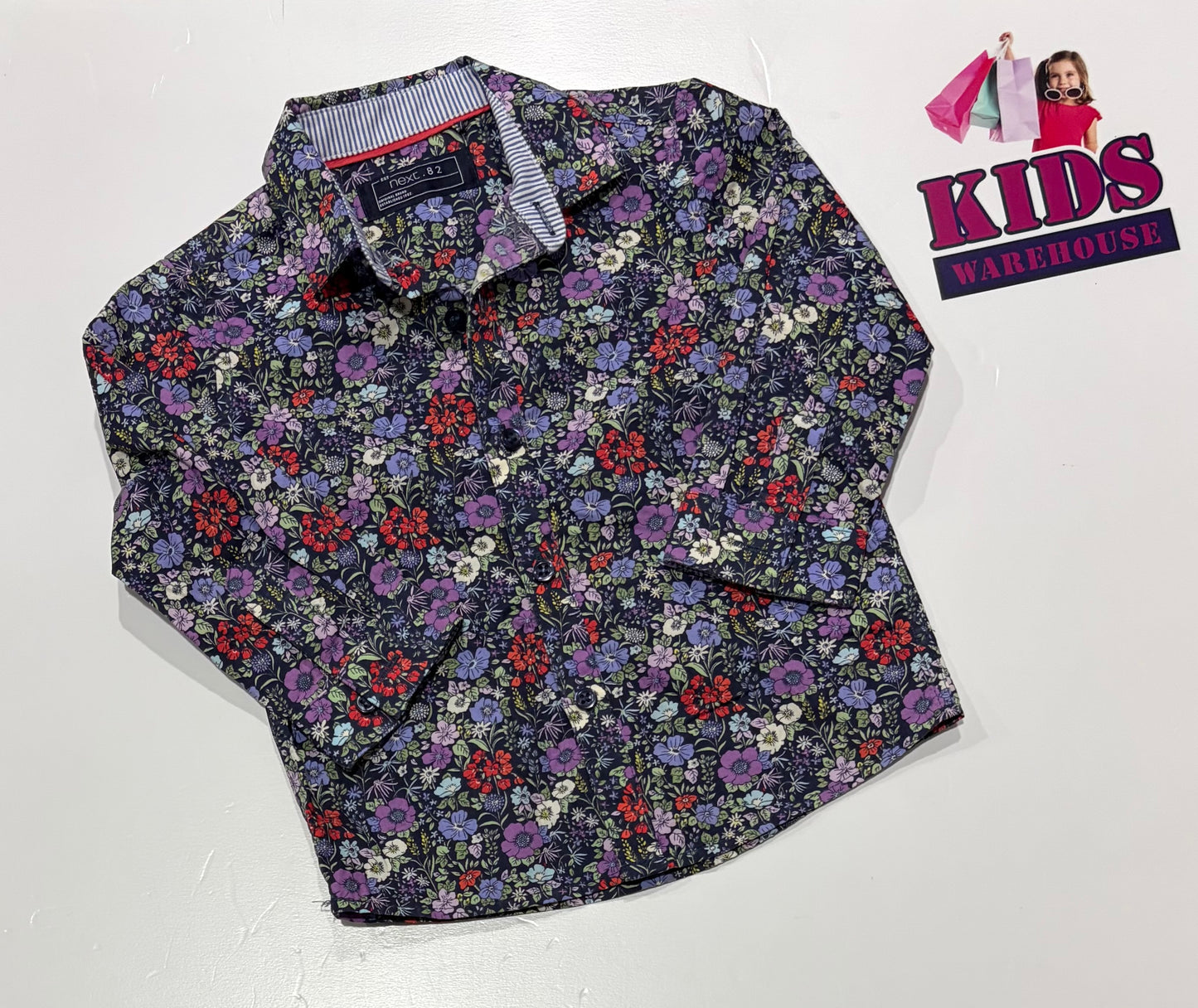 Next Navy Blue, Floral Print Top Size 1