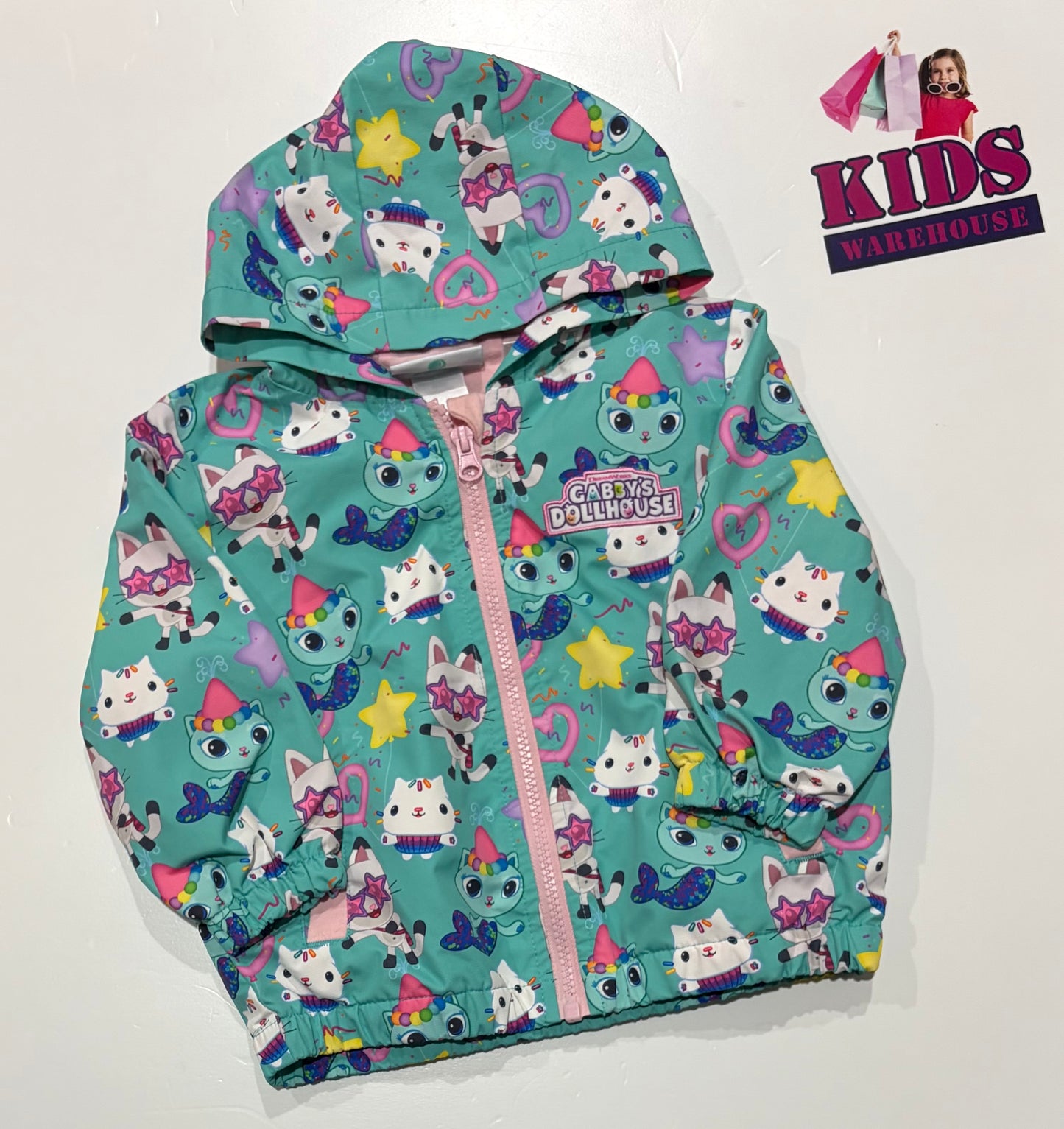 Gabby's Dollhouse Teal, Characters Print Jacket Size 2