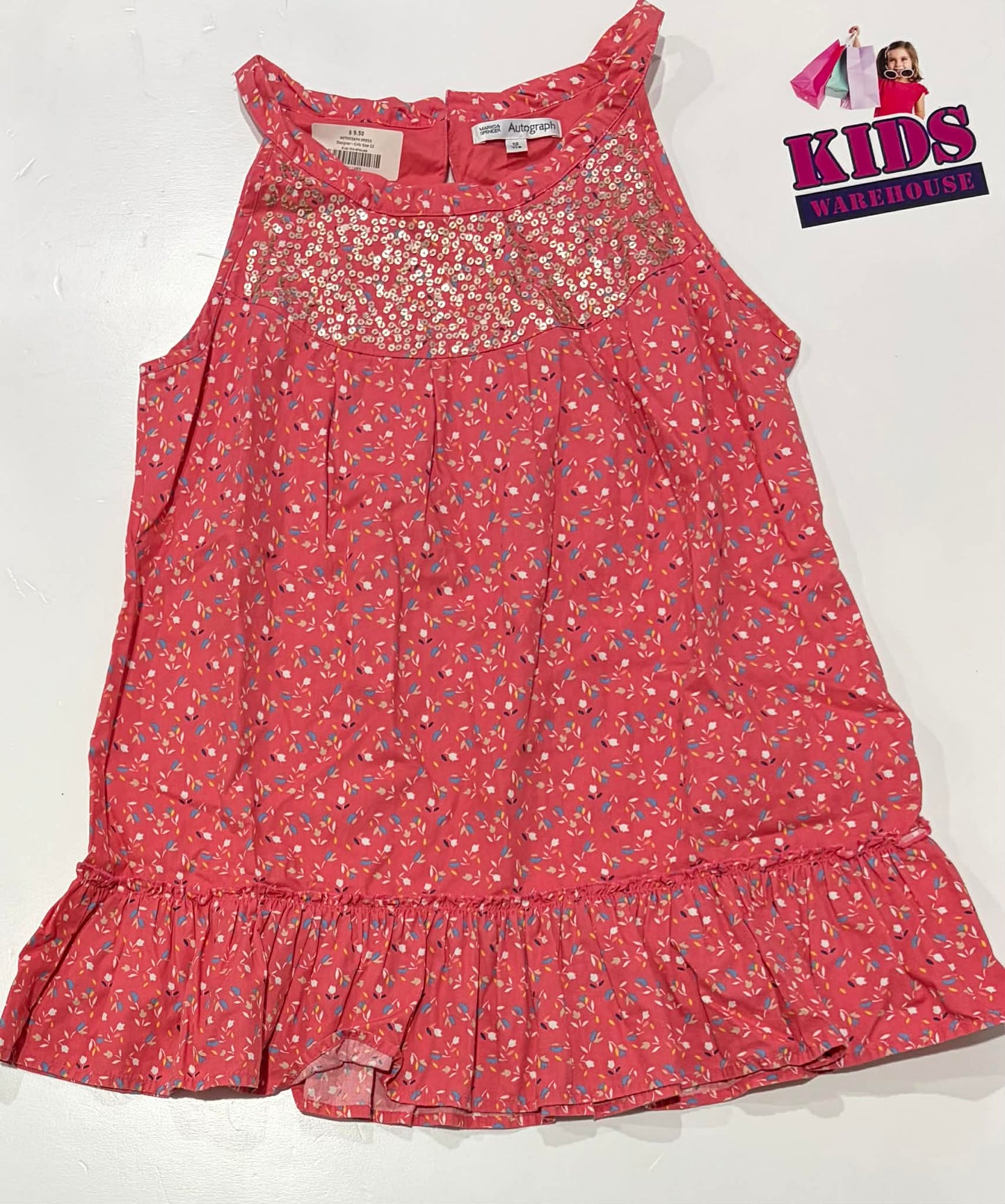 Marks & Spencer Pink Dress With Flower Pattern Size 12