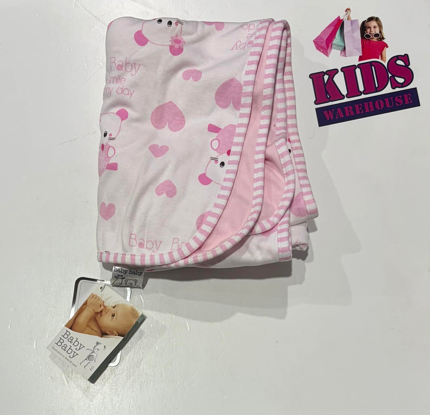 Not Used Baby Baby White, Pink Mouse Print Blanket