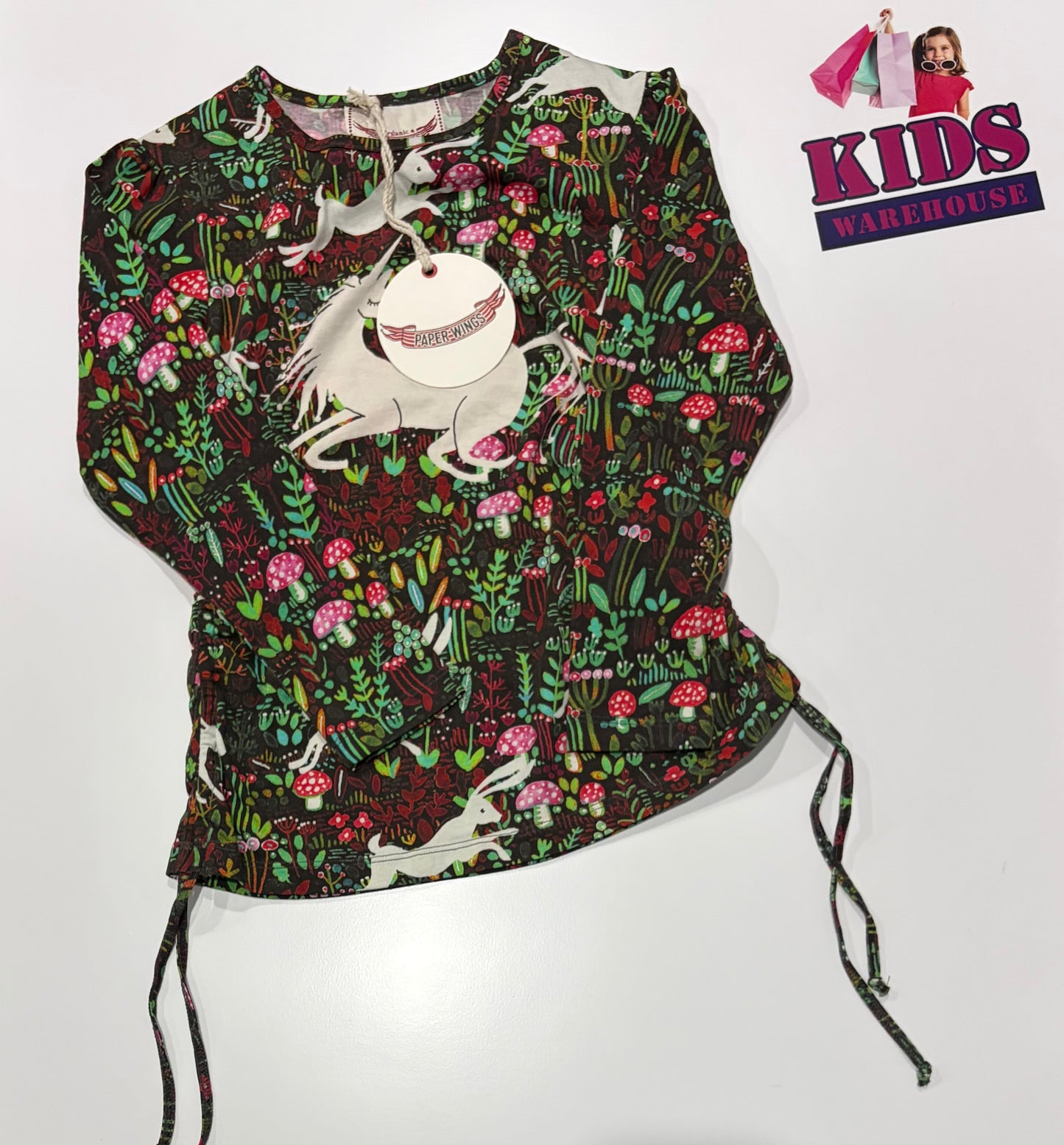 Not Used Paper Wings Black, Garden Print Top Size 8