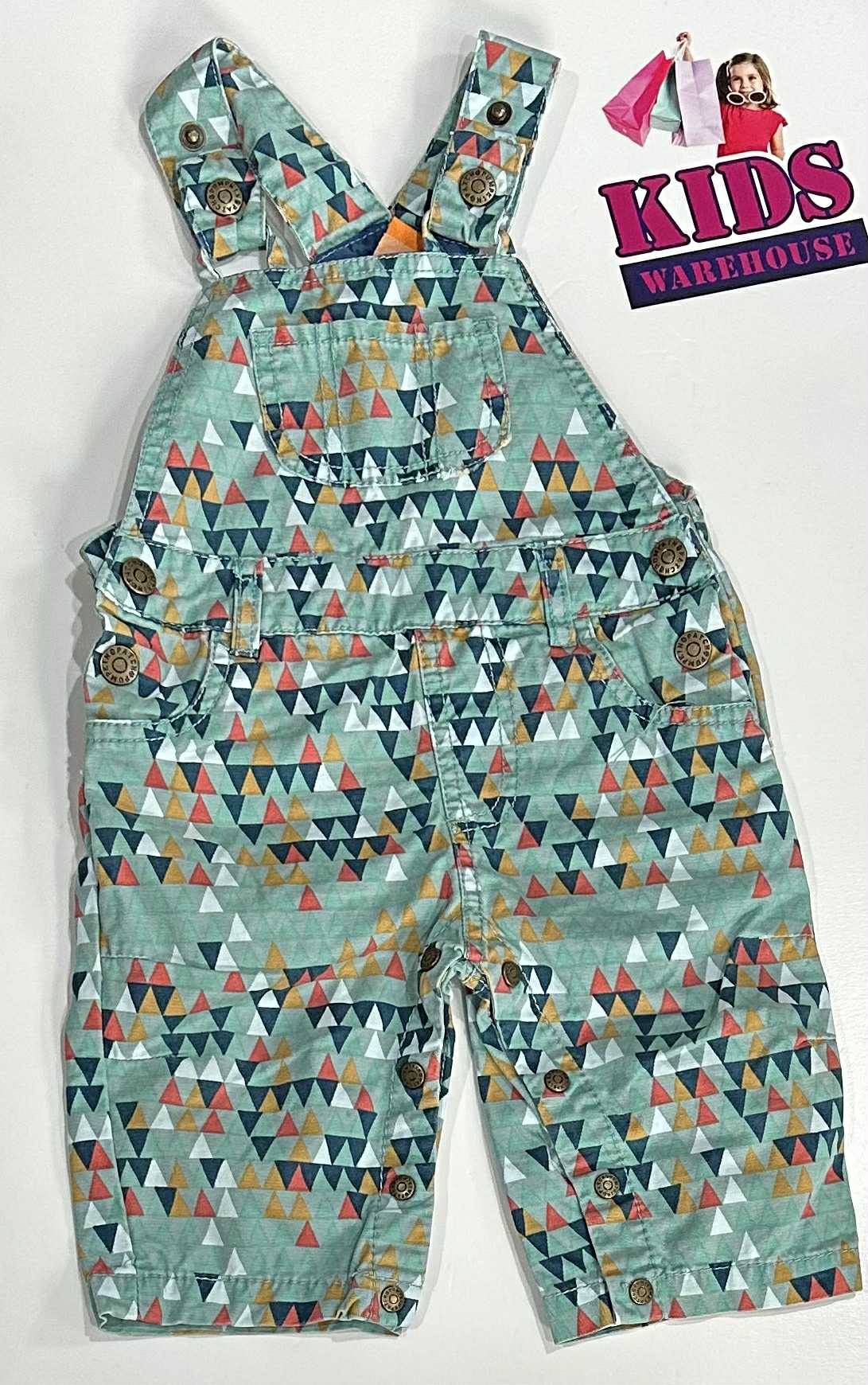 Pumpkin Patch Green Overalls With Triangle Pattern Size 00