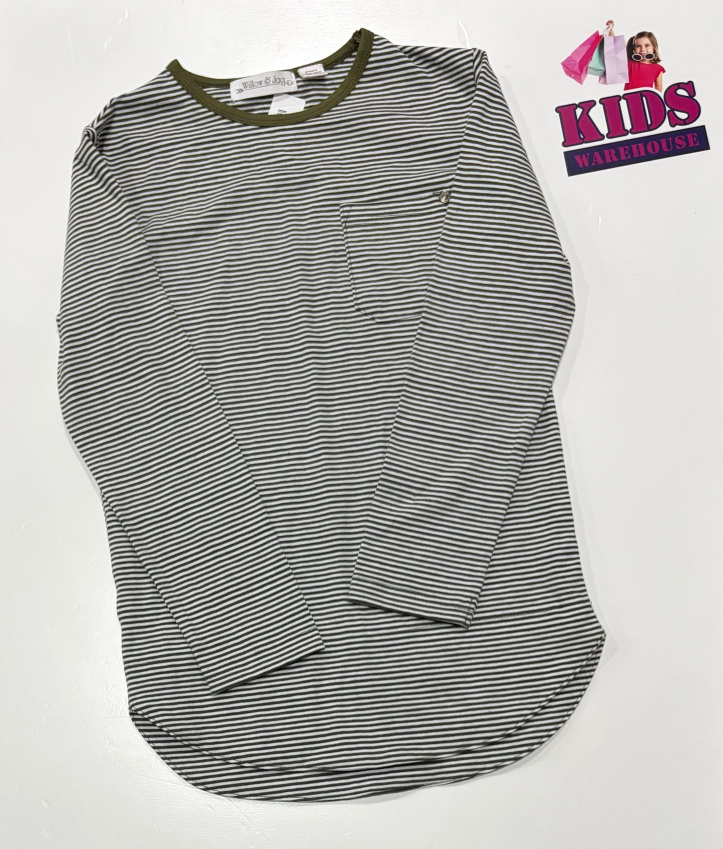 Willow & Jag Black, White Stripe Long Sleeve Top Shirt Size 8