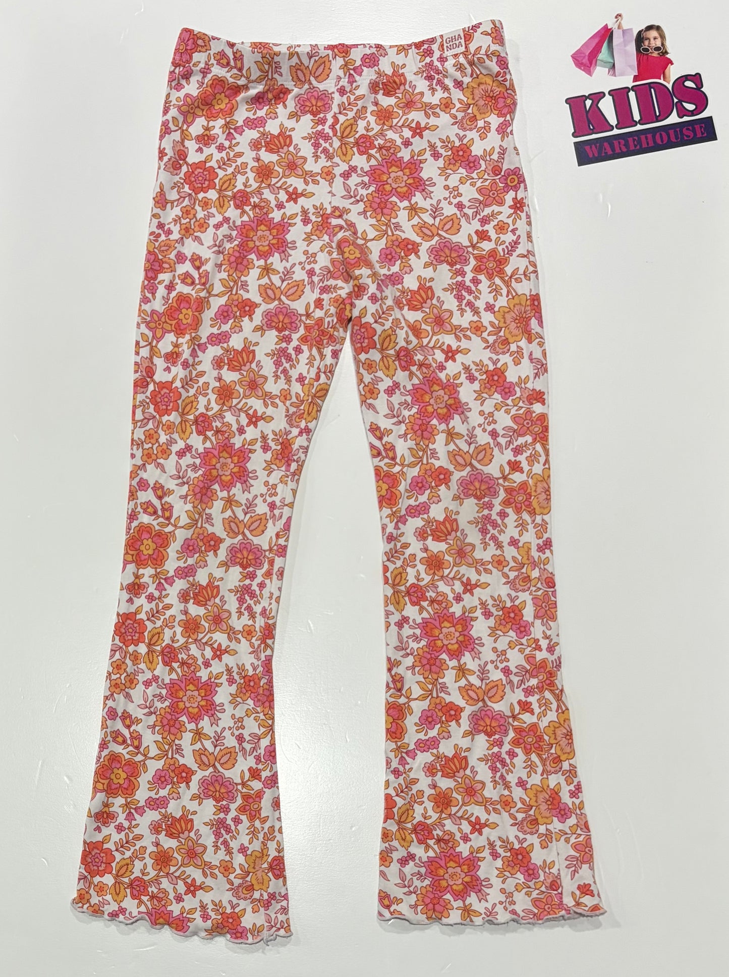 Ghanda White, Orange Floral Print Pants Size 7
