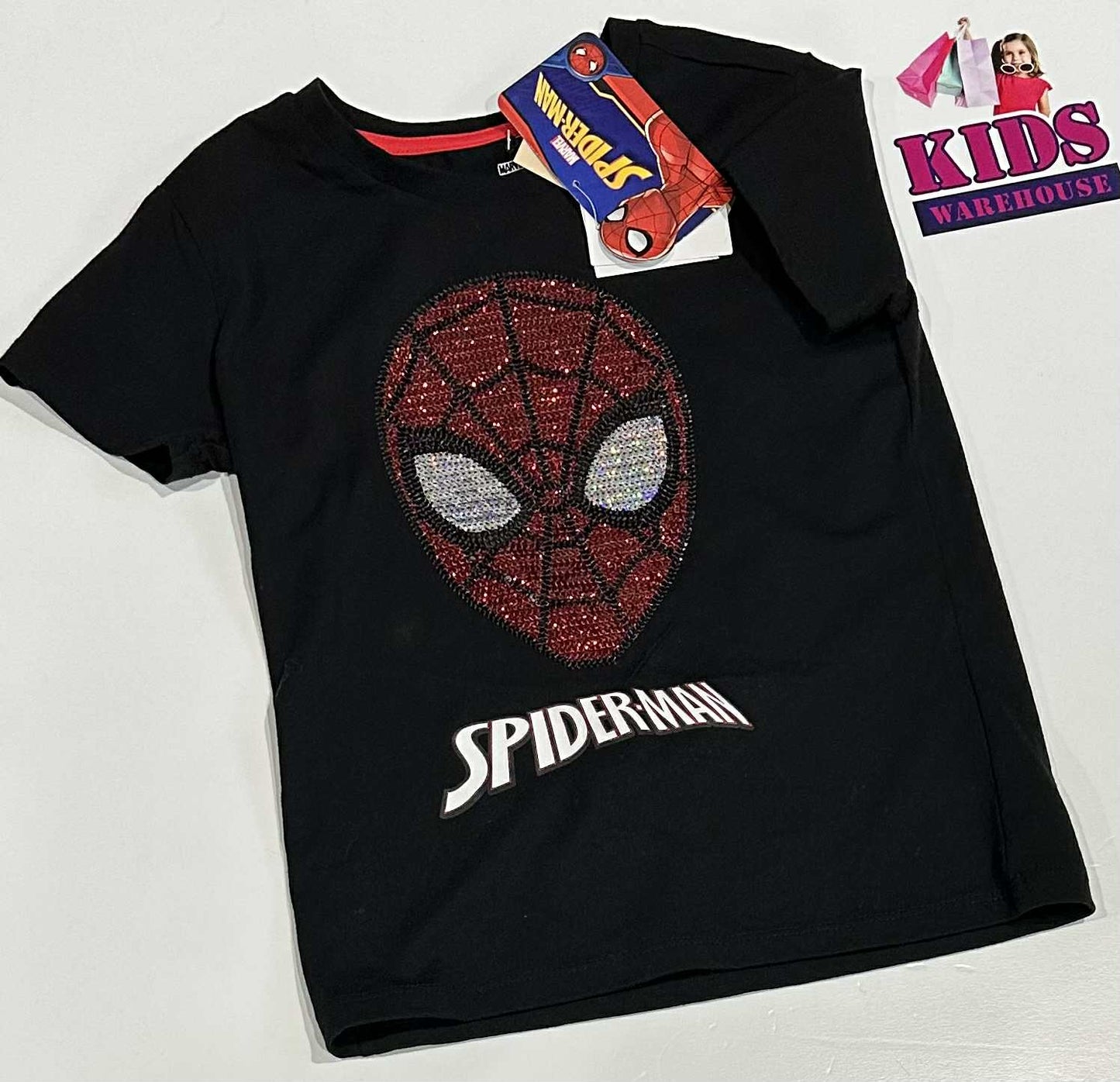 New Marvel Spiderman Black Top With Spiderman Print Size 8