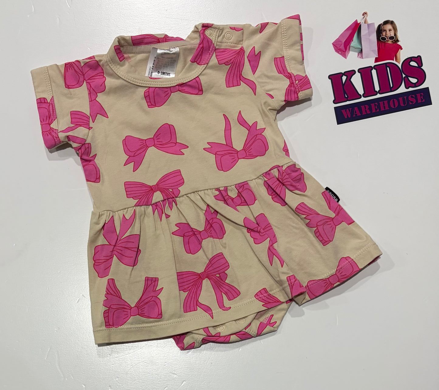 Bonds Tan, Pink Bow Print Dress Size 000