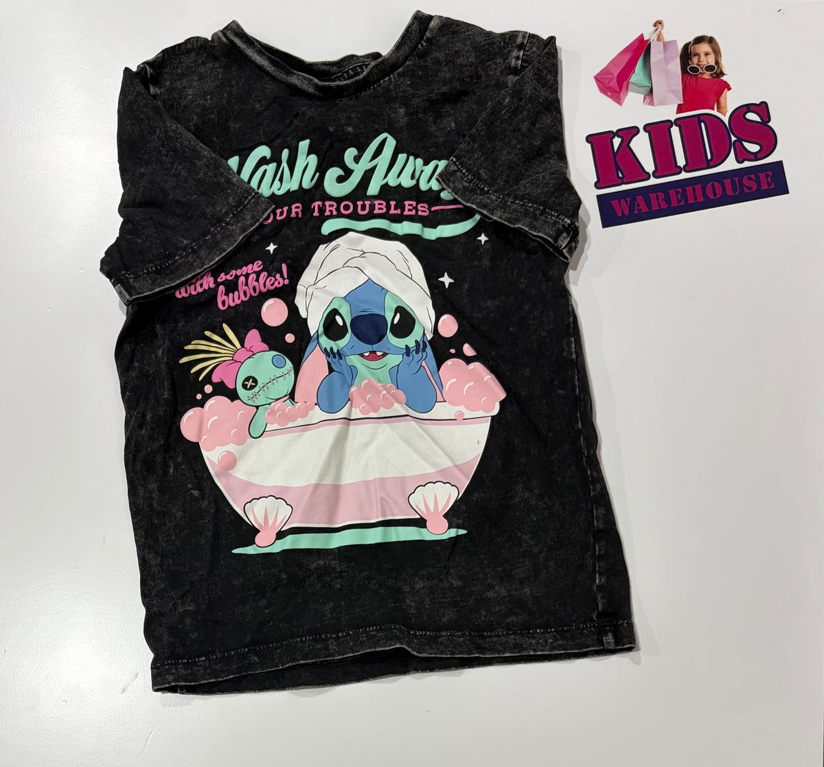 Disney Stitch Black, Wash Away Your Troubles Print Top Size 8