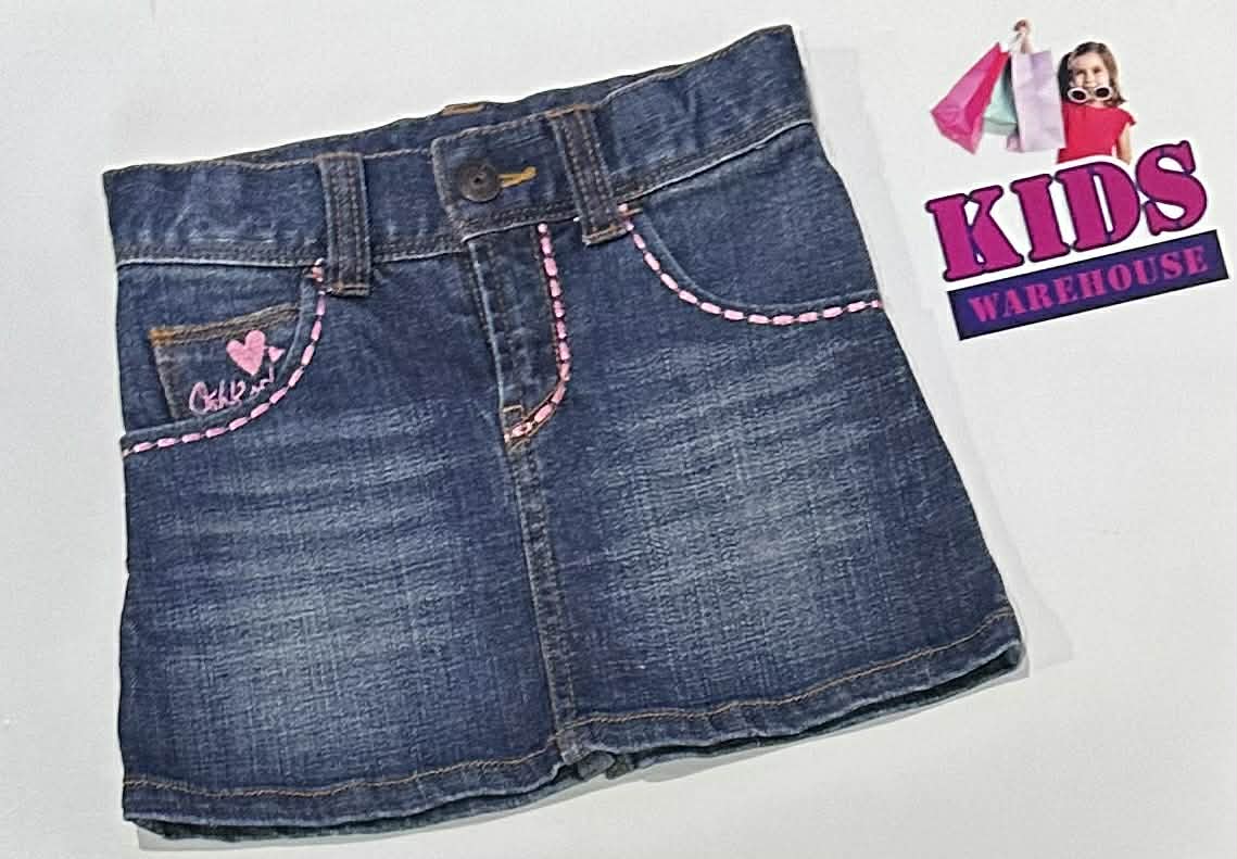 Osh Kosh Blue Denim Skirt With Pink Stitch Size 5