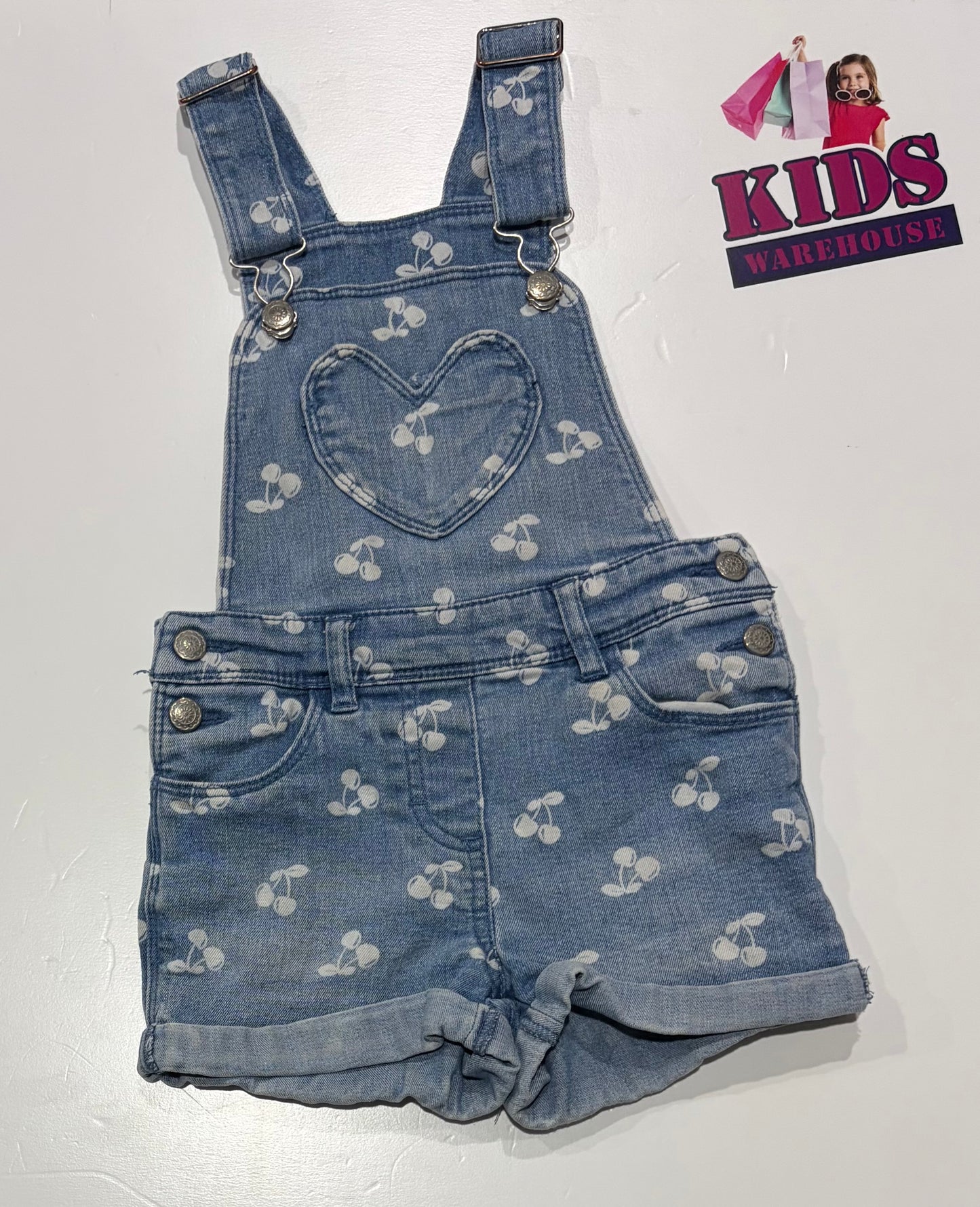 Denim, White Cherry Print Overalls Size 4