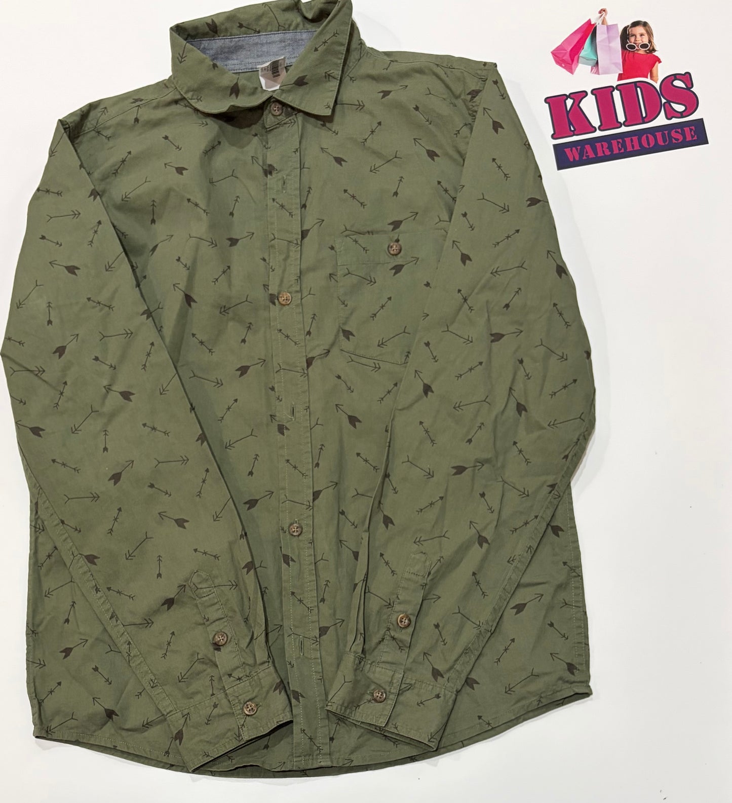 Urban Supply Green, Black Arrow Print Long Sleeve Top Size 14