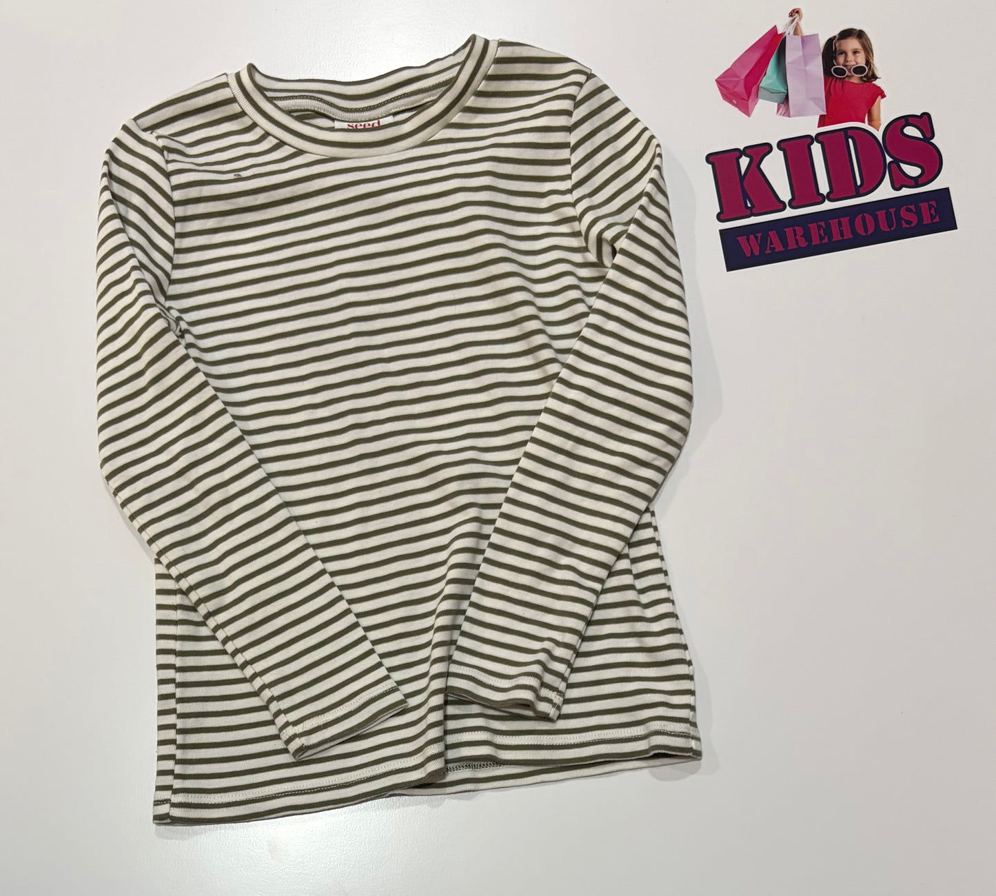Seed Heritage White, Grey Stripe Long Sleeve Top Size 6