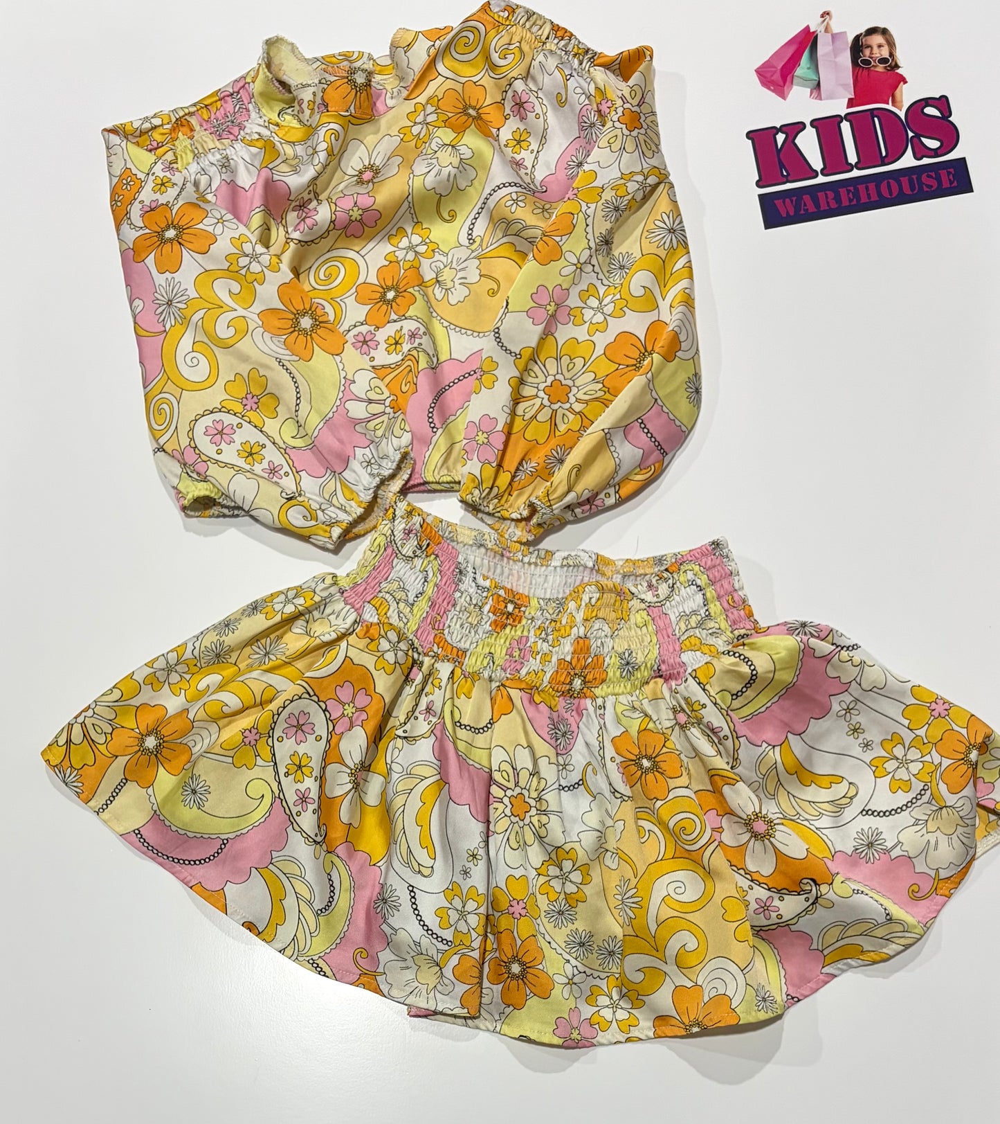 I Love Girls Wear White, Yellow, Orange Floral Print 2 Piece Set Size 6