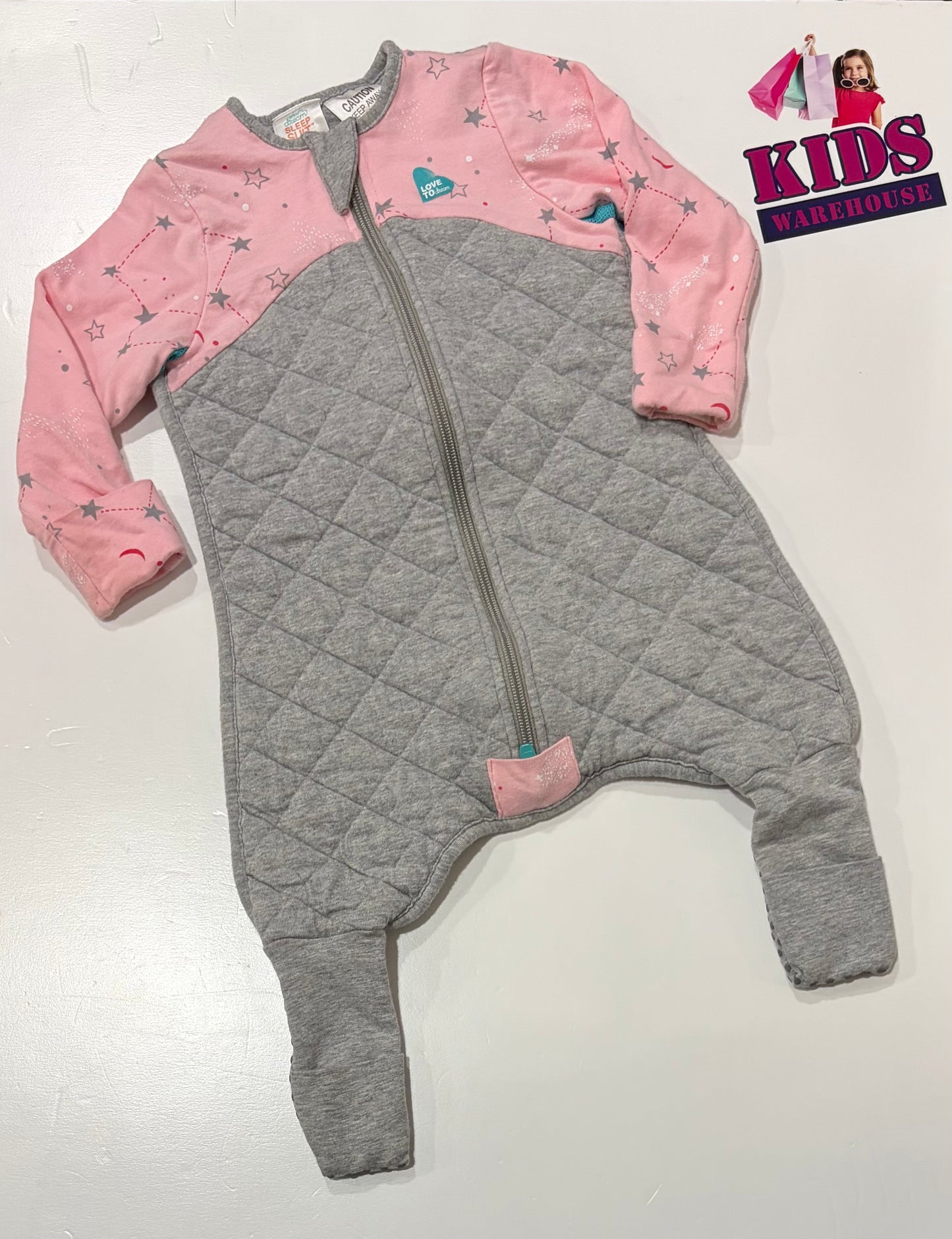 Love To Dream Sleep Suit Pink, Grey Star Print Size 00 (3-6 Months) TOG 2.5