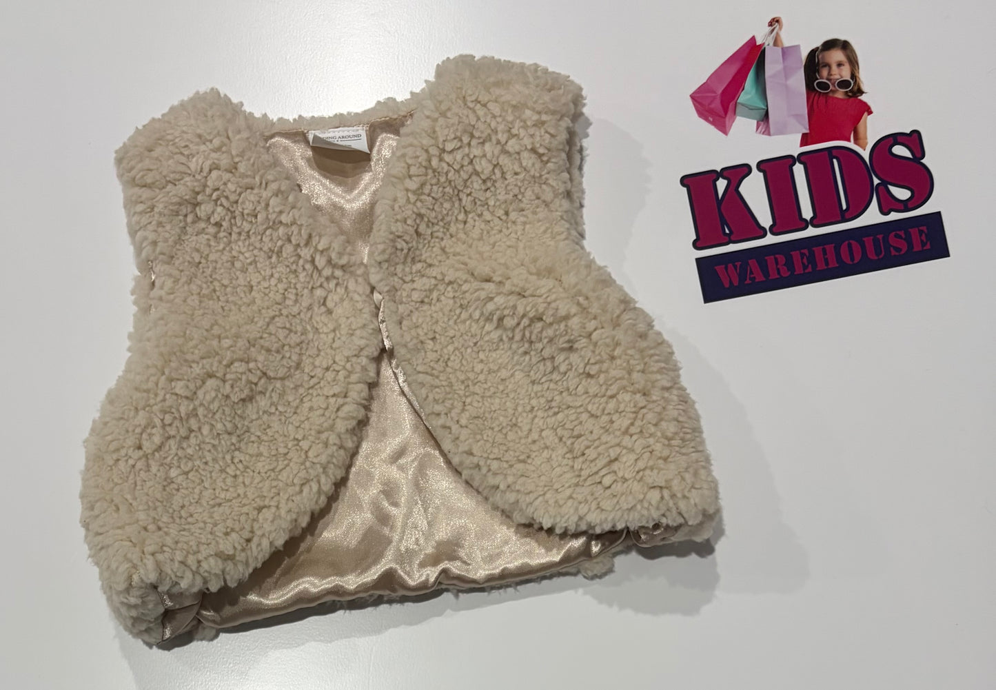 Kidding Around White Fluffy Vest Size 2