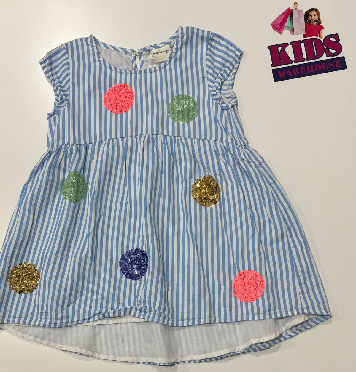 Peter Alexander Blue, White Stripe, Polka Dot Print Dress Size 5