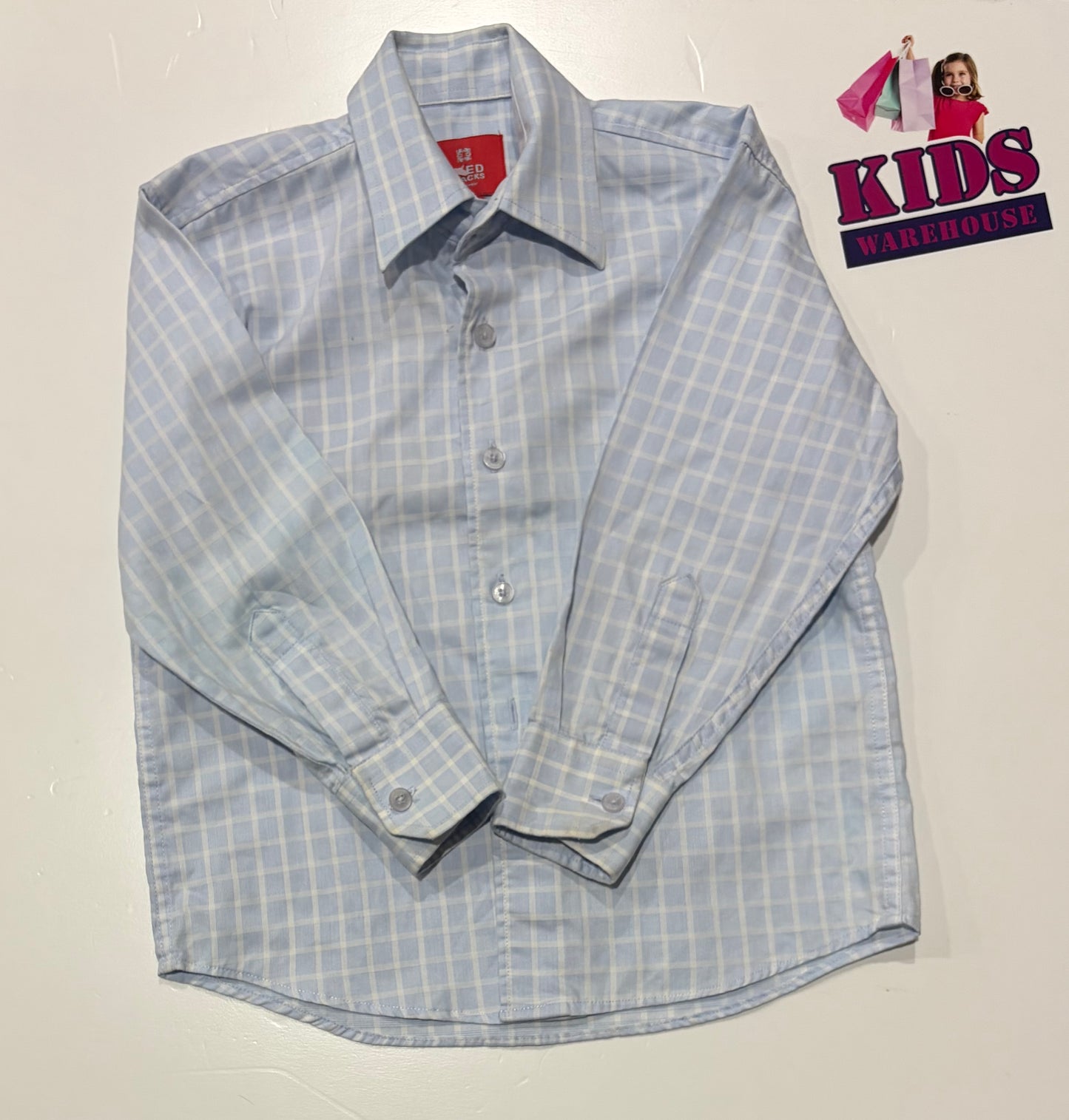 Fred Bracks Light Blue, White Checked Long Sleeve Top Size 4