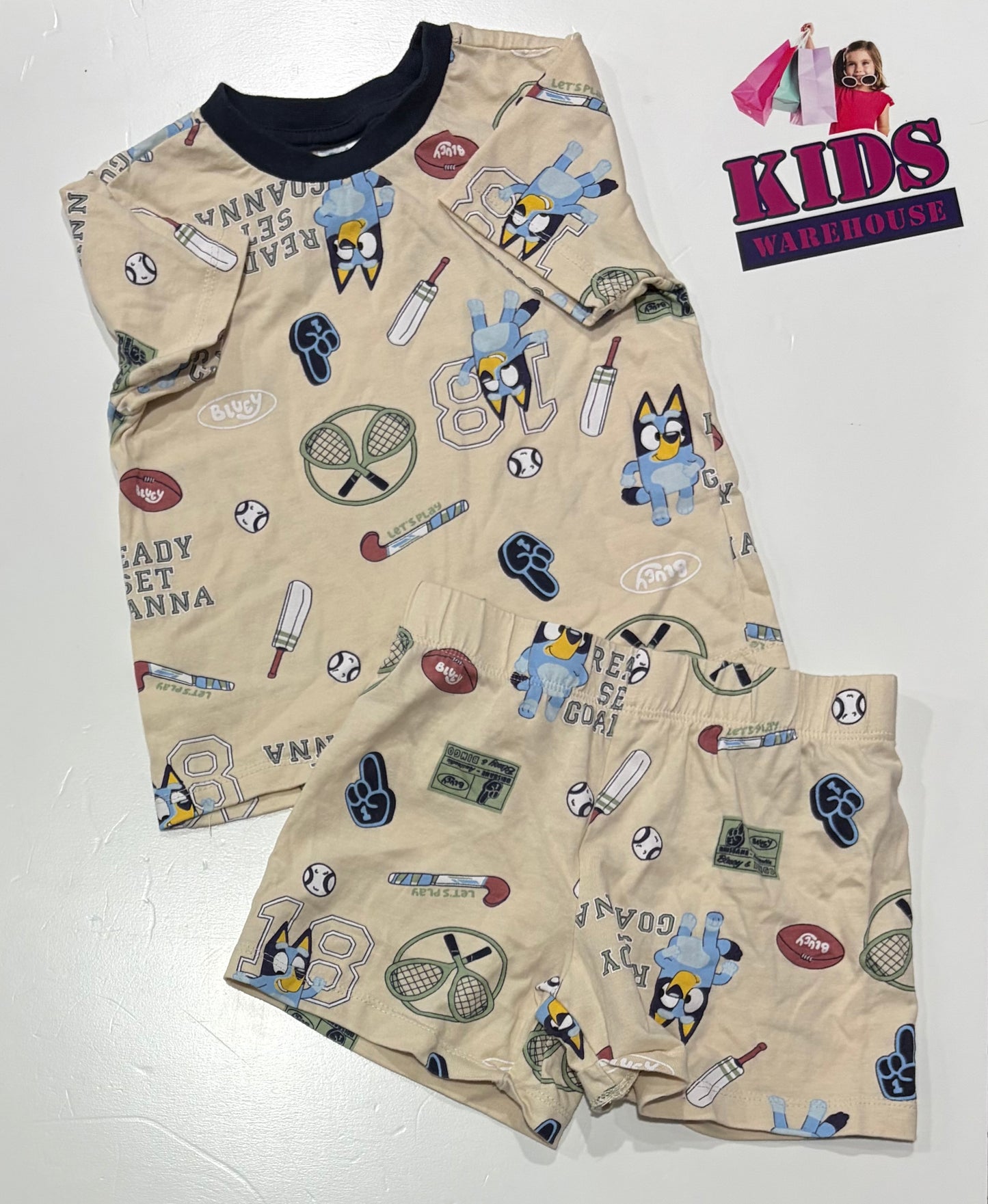 Bluey Cream, Characters Print 2 Piece Pyjama Set Size 2