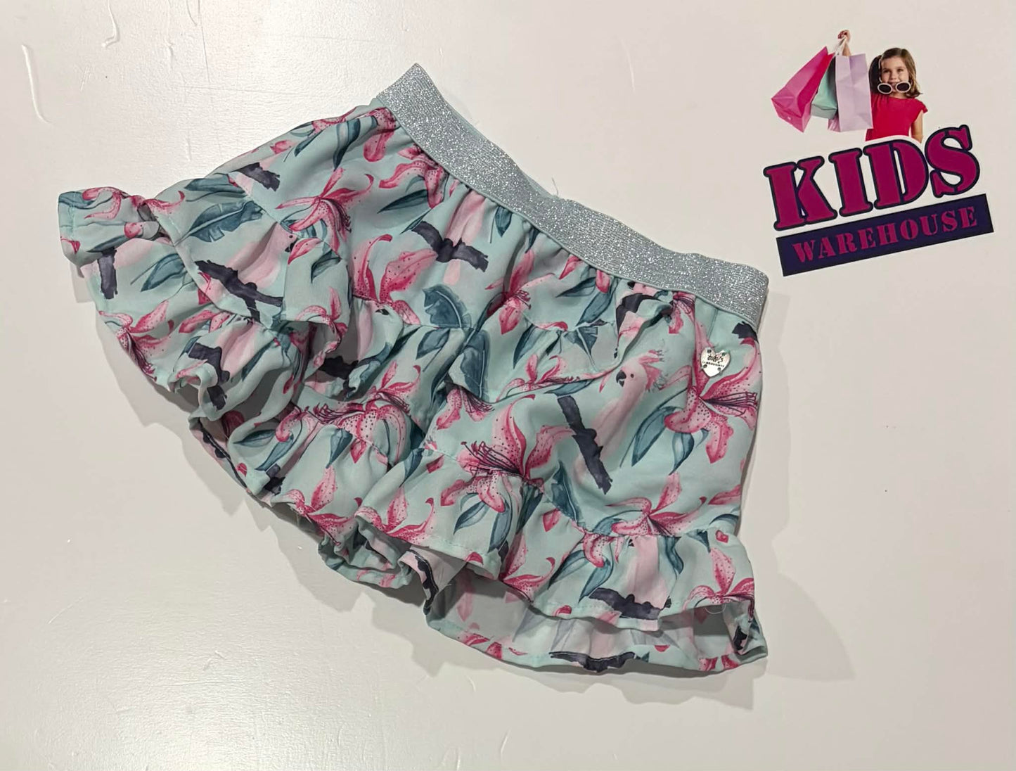 Tutus & Tambourines Blue Skirt With Pink & Blue Flower Pattern Size 1