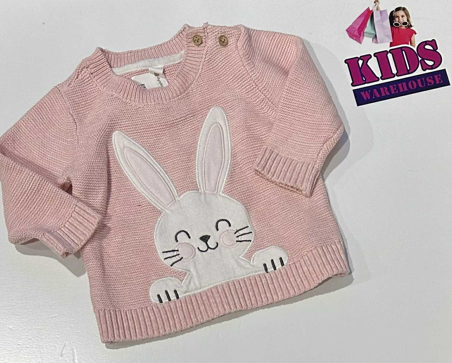 Dymples Pink Knit Jumper With Rabbit Print Size 0