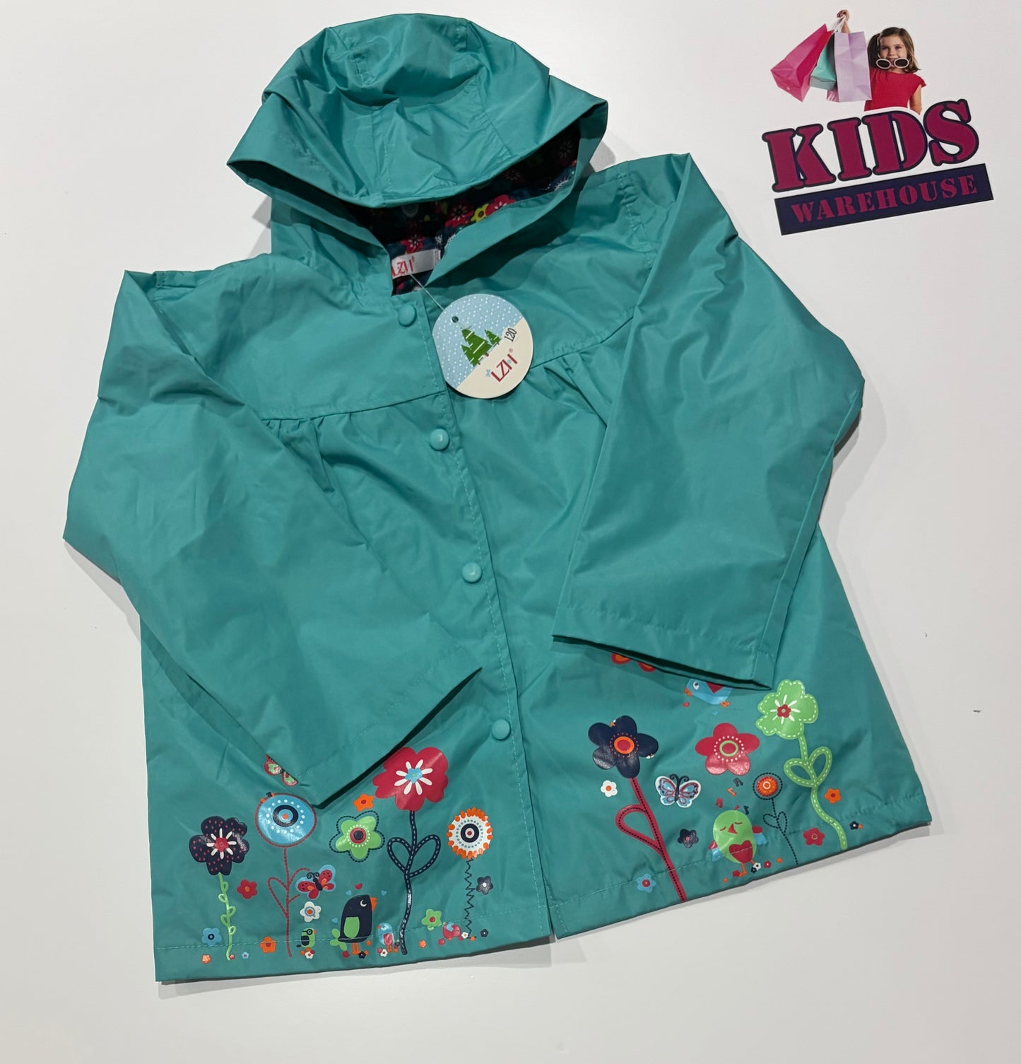Not Used Lzi.i Blue, Floral Raincoat Size 4