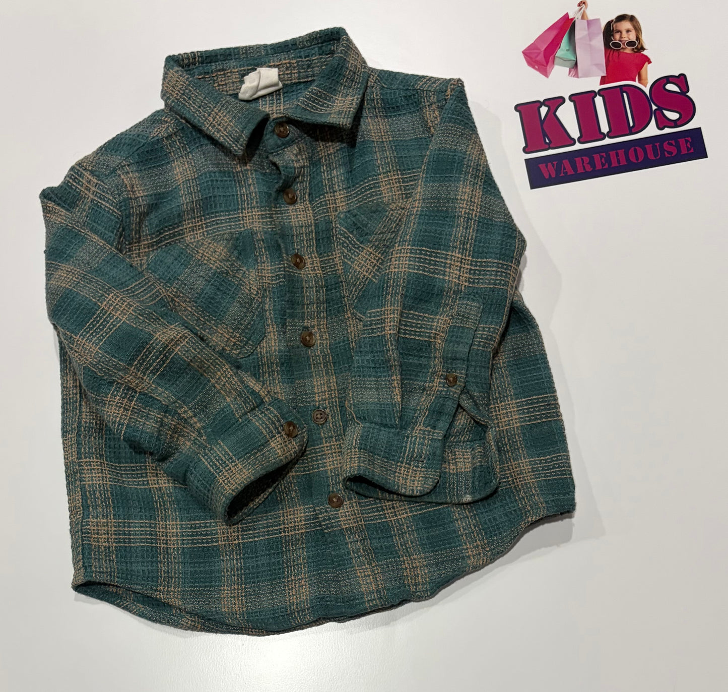 Cotton On Green, Brown Check Print Top Size 3