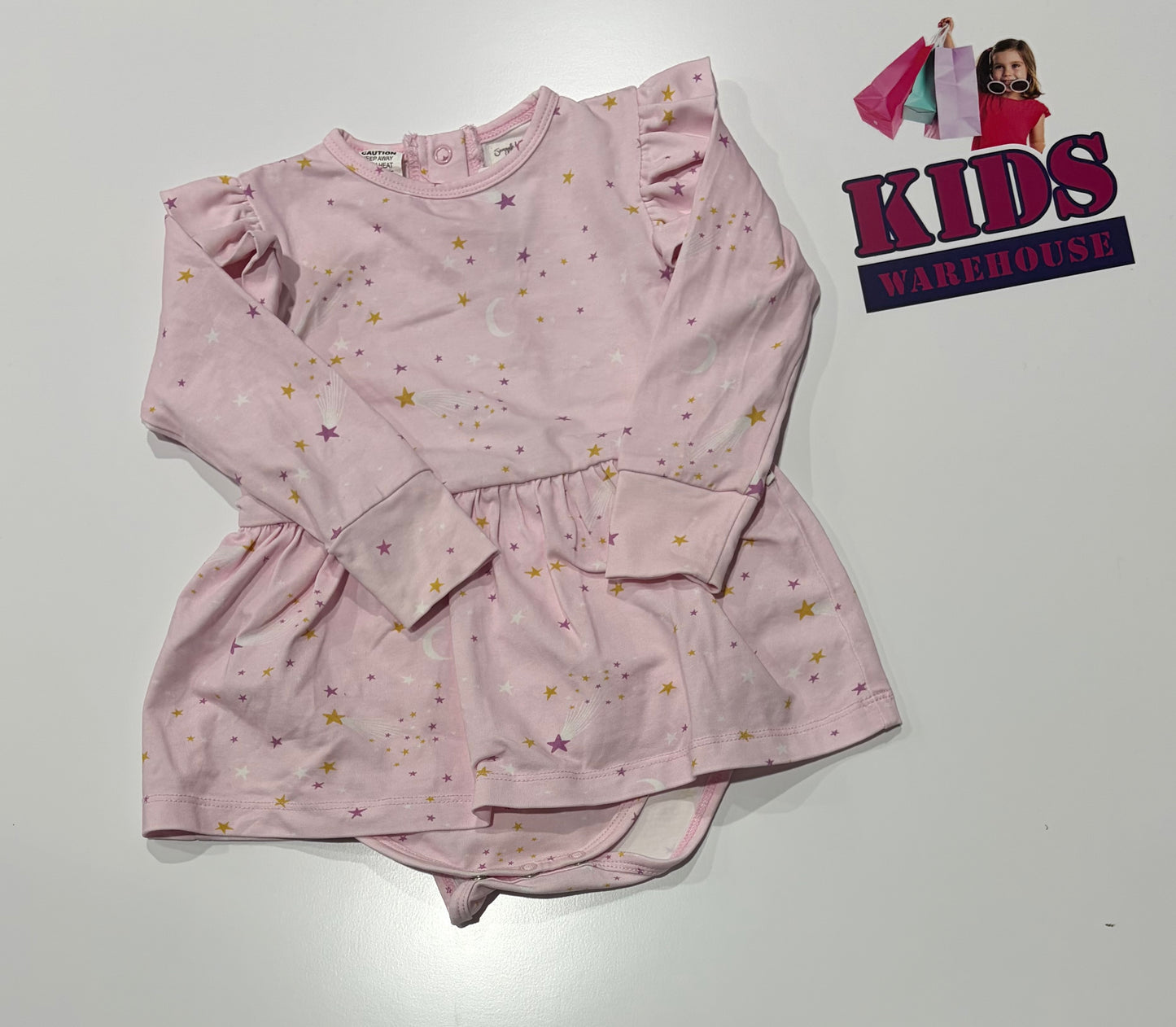 Snuggle Hunny Pink, Purple, Yellow Stars Print Dress Size 1