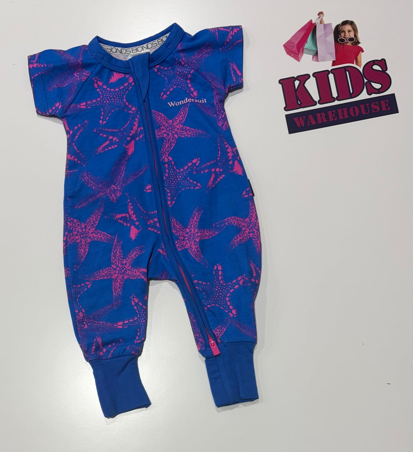 Bonds Wondersuit Blue, Pink Star Fish Jumpsuit Size 0000