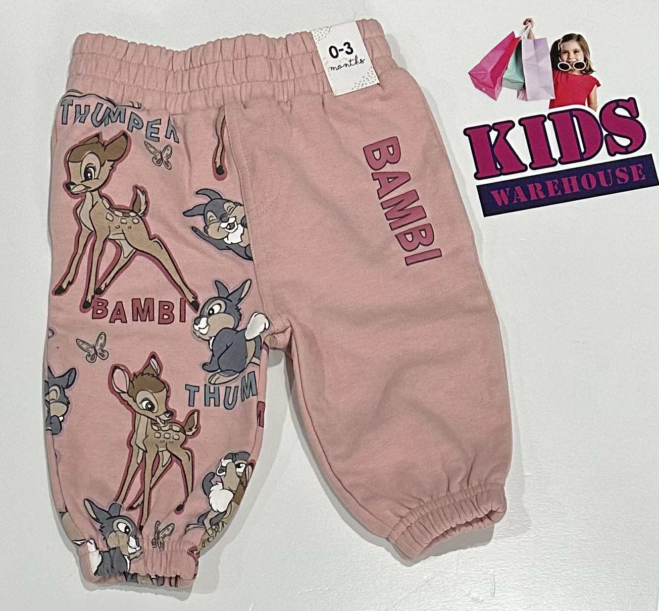 Cotton On Pink Track Pants With Deer & Rabbit Pattern Size 000