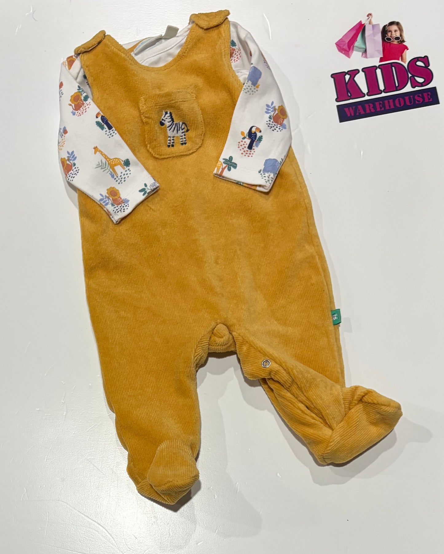 Bebe White, African Animals And Yellow, Zebra Print Overalls Size 000
