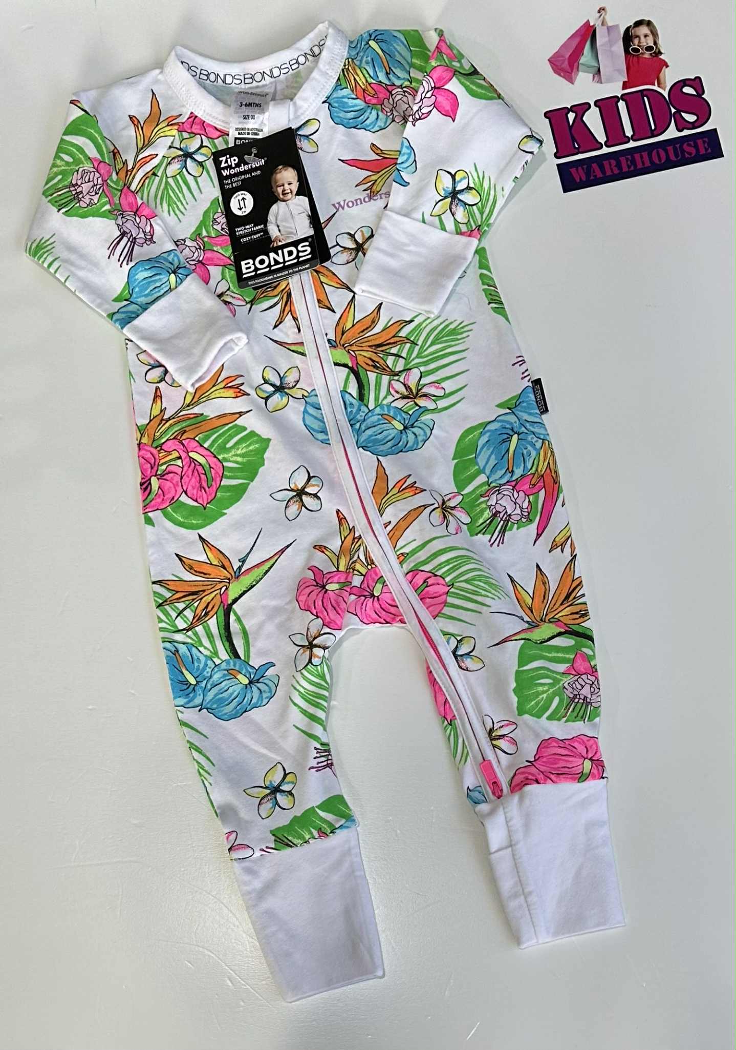 New Bonds White Wondersuit With Flower Pattern Size 00