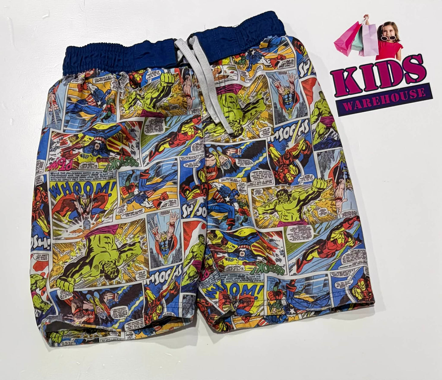Marvel Blue Comic Style Shorts Size 7