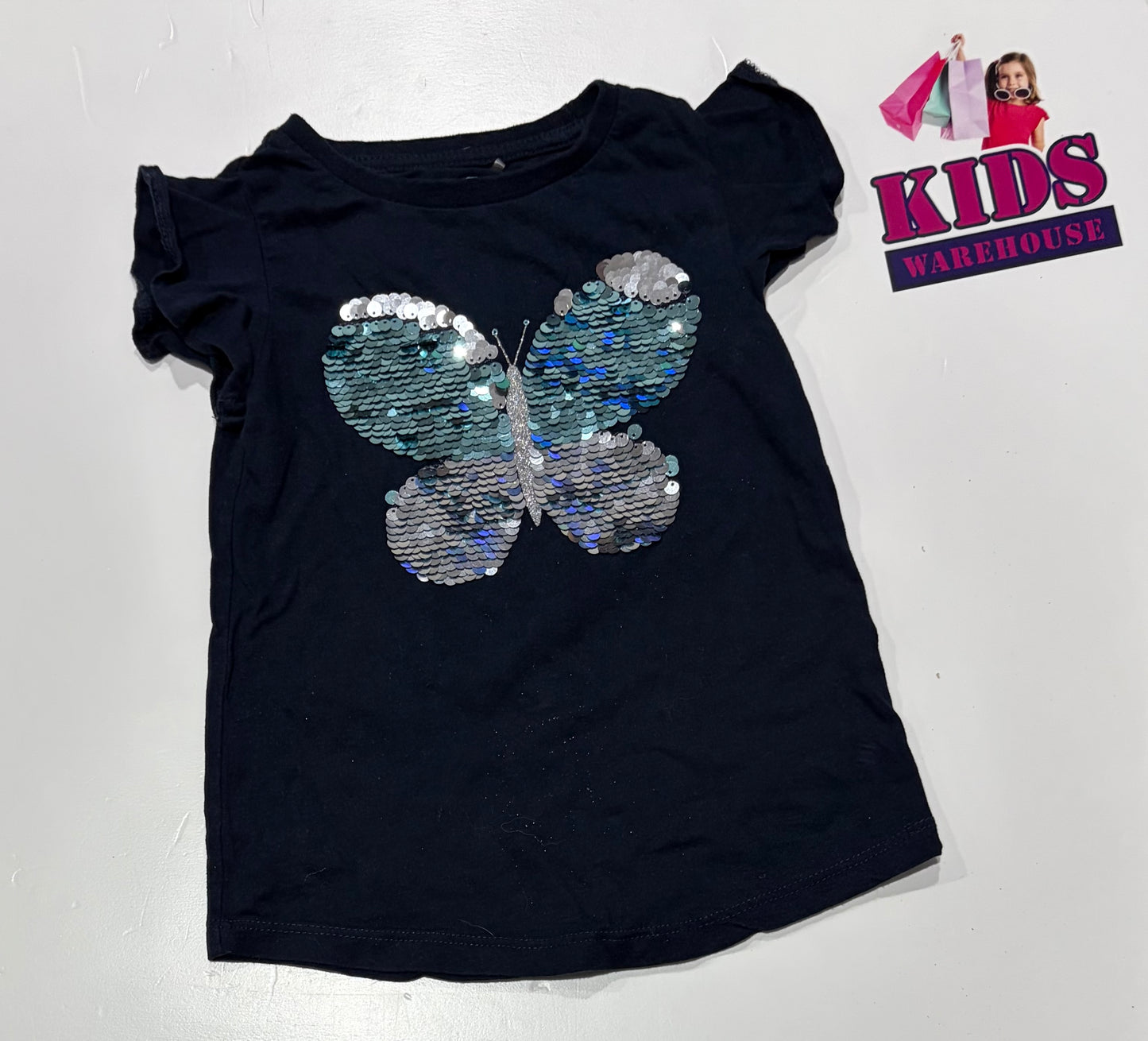 Cotton On Navy Blue, Sequin Butterfly Top Size 4