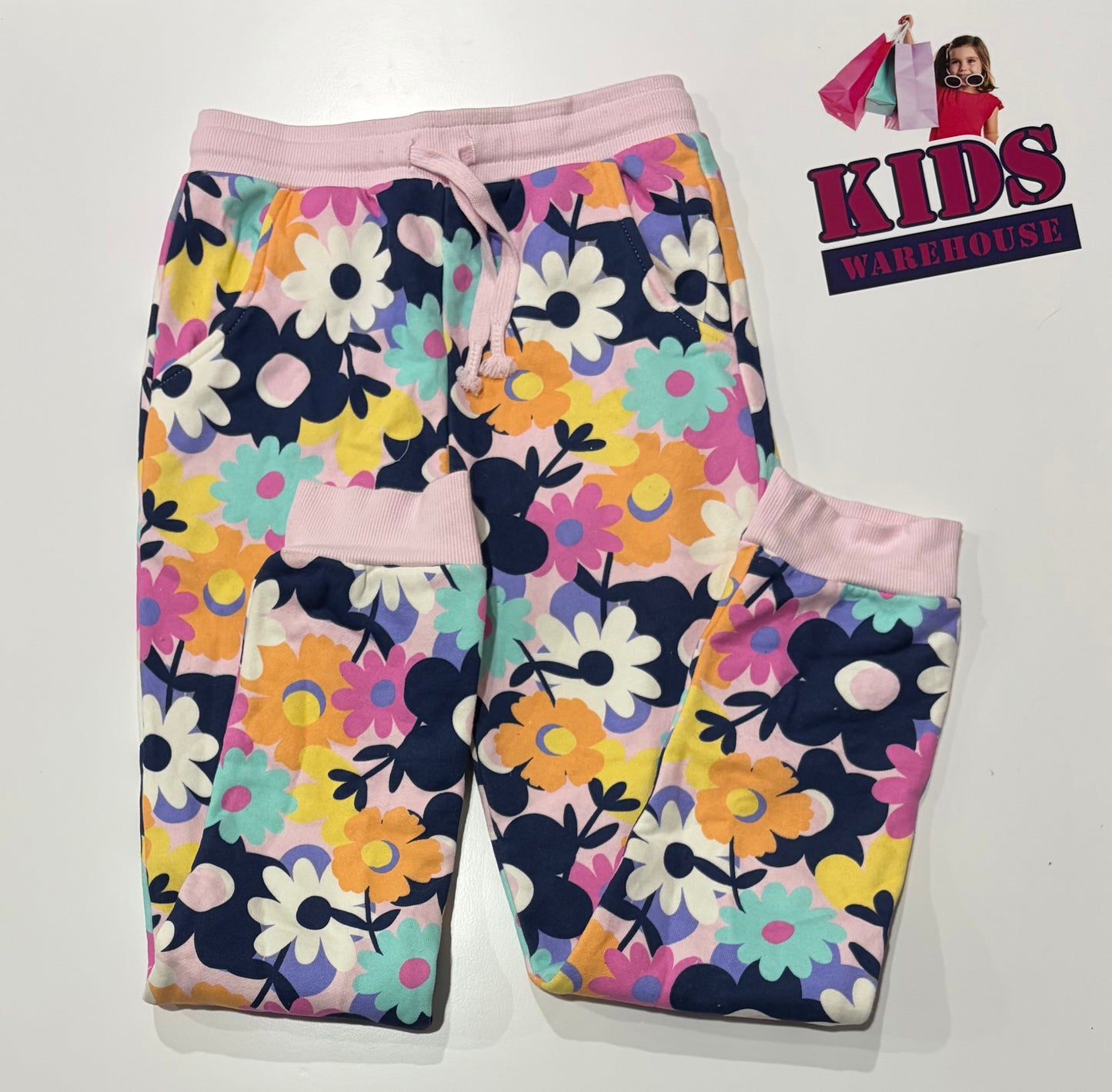 Milkshake Pink, Multi Coloured Flower Print Pants Size 8