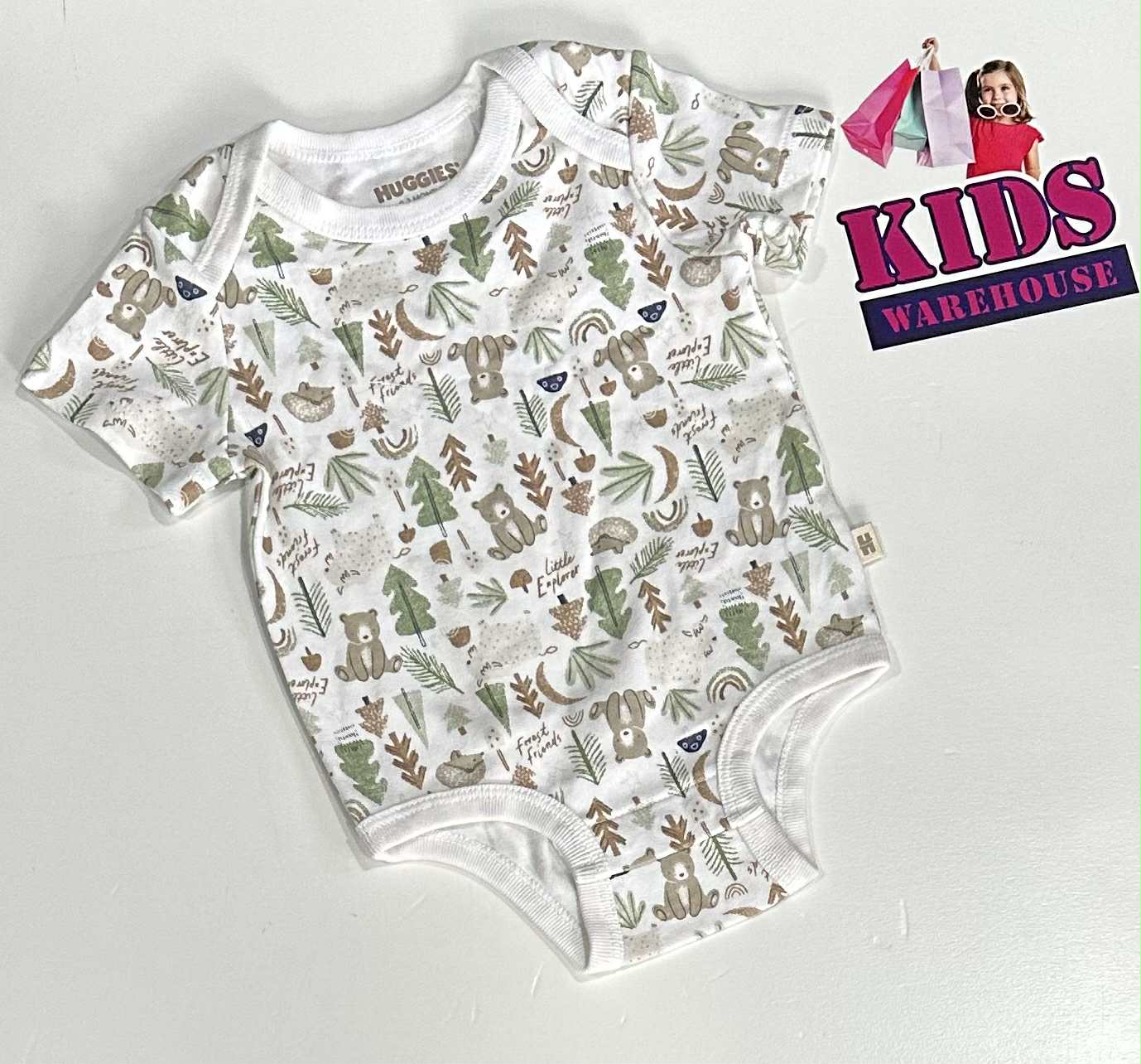 Huggies White Bodysuit With Forest Pattern Size 000