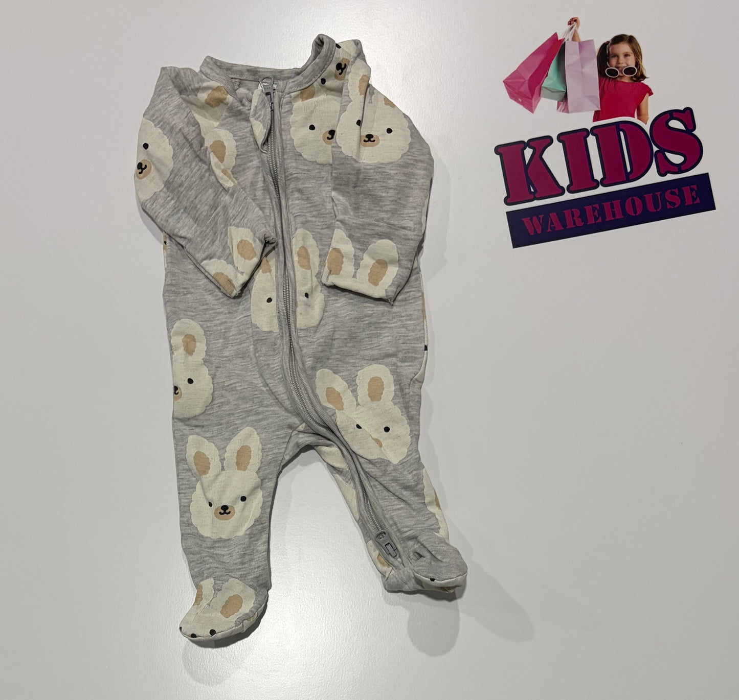 Grey, White Bunny Print Jumpsuit Size 00000