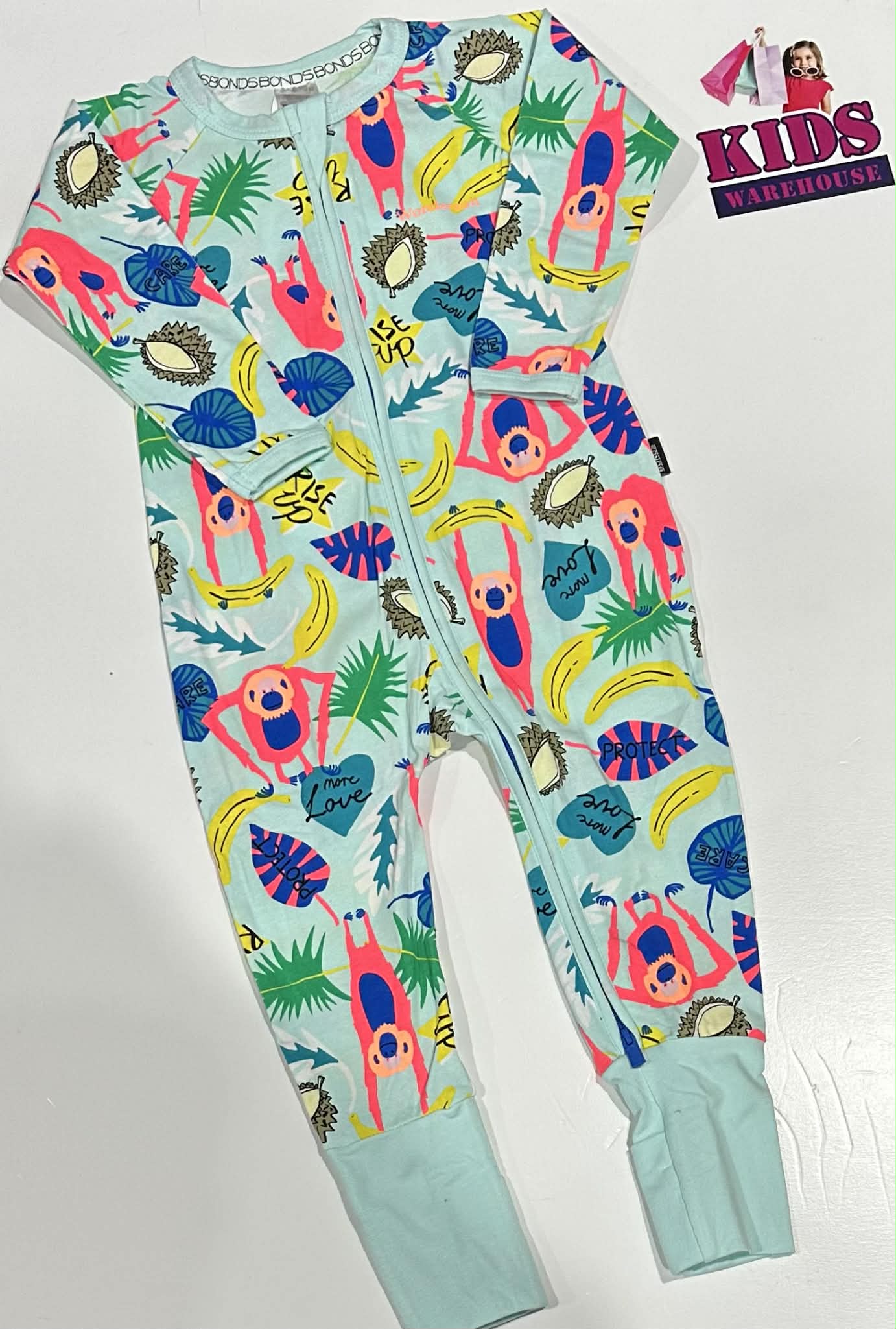 Bonds Light Blue Wondersuit With Monkey Pattern Size 1