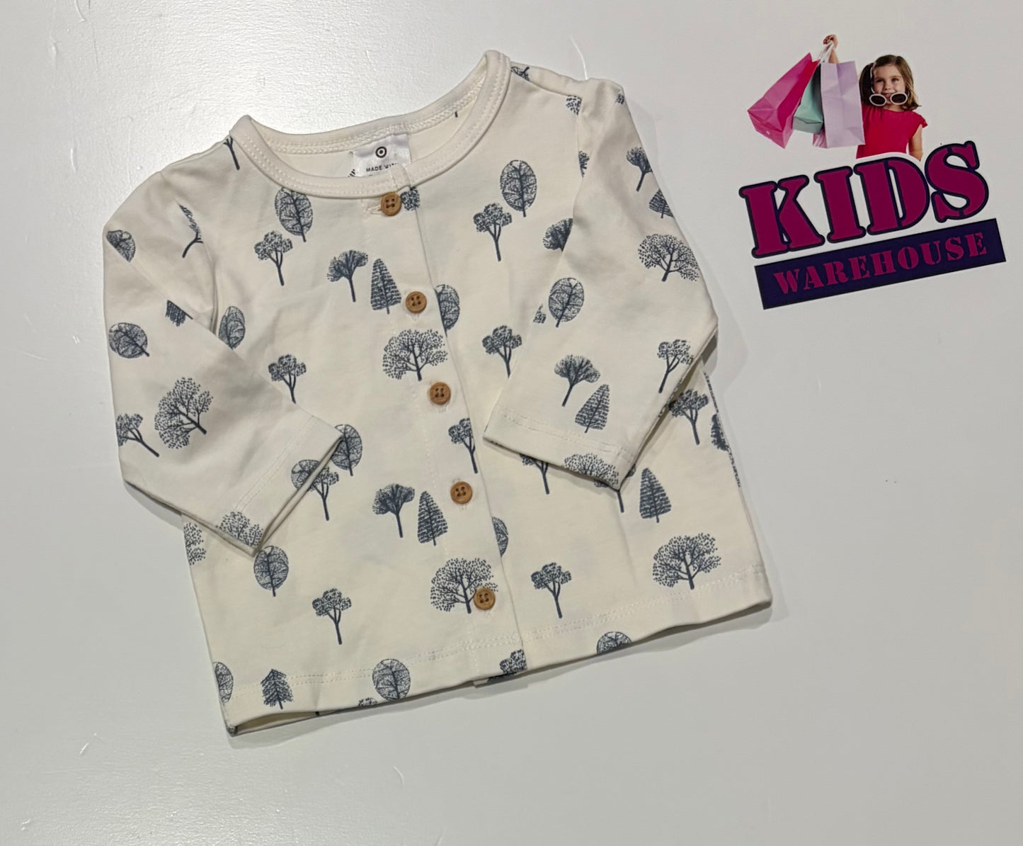 White, Blue Tree Print Top Size 000