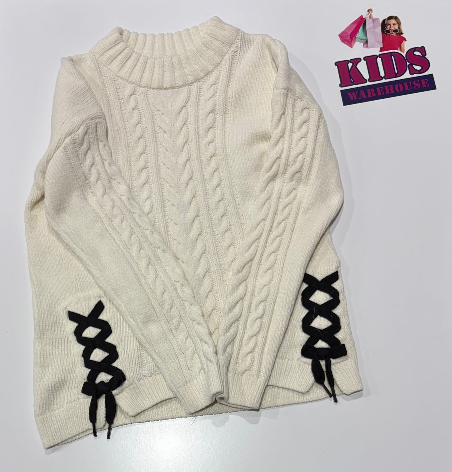 White, Black Lace Knit Sweater Size 12