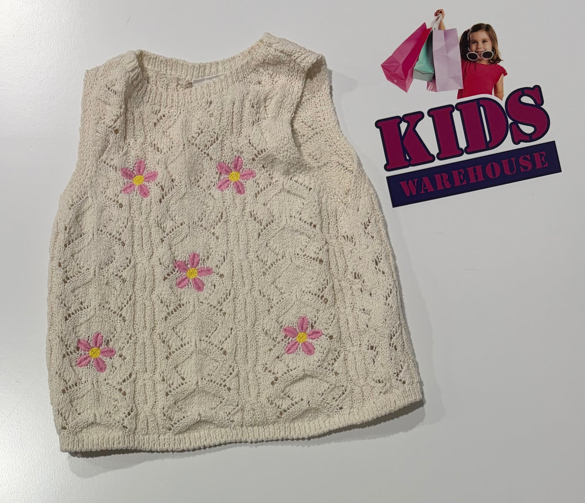Zara White, Floral Print Knit Vest Size 2