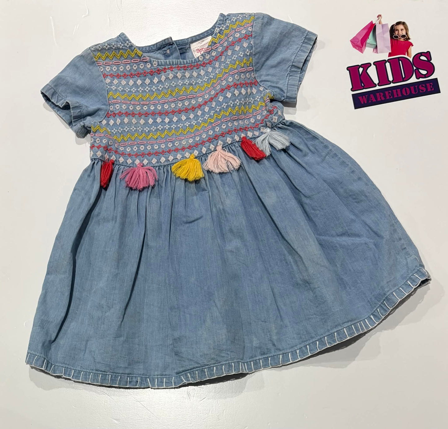 Sprout Blue Dress With Colourful Zigzag Pattern Size 1