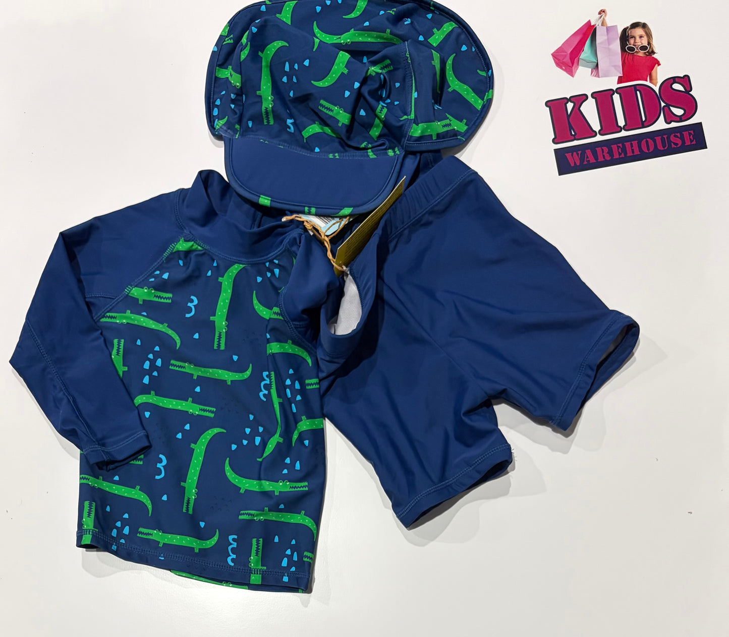 Not Used Lily & Dan Navy, Crocodile Print Top, Shorts, Hat 3 Piece Set Size 1
