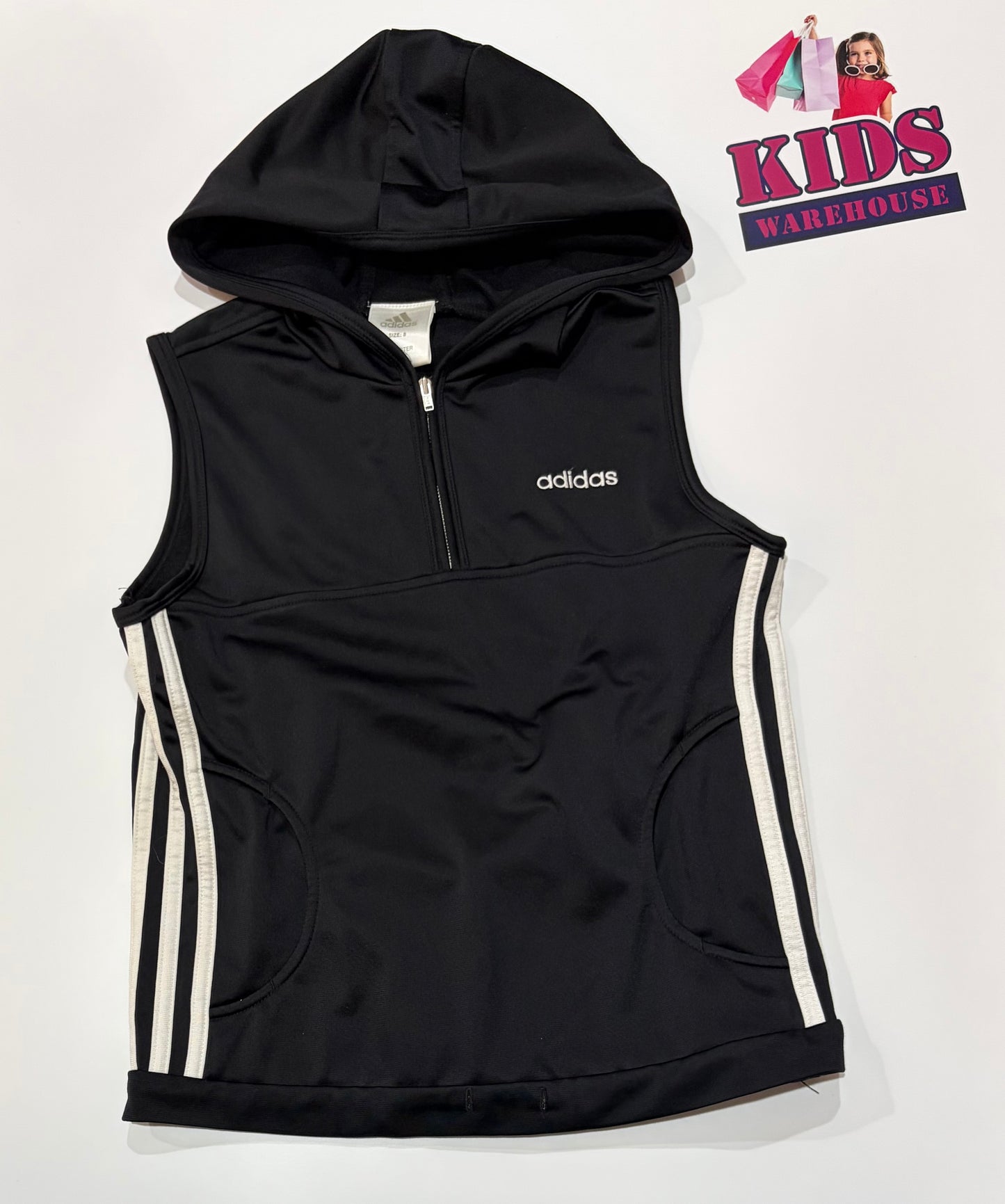 Adidas Black, White Stripe Hooded Vest Size 8