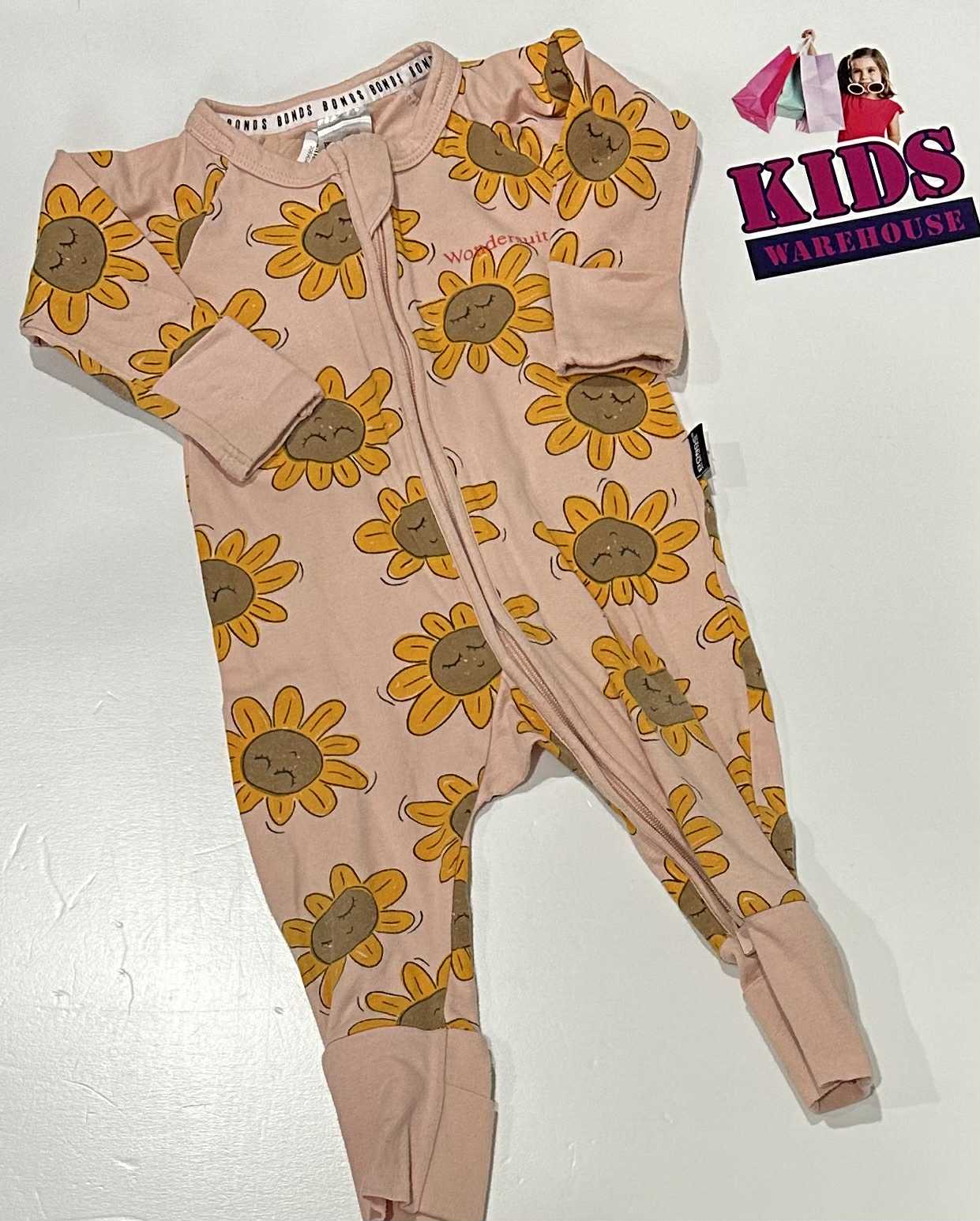 Bonds Pink Wondersuit With Sun Flower Pattern Size 000
