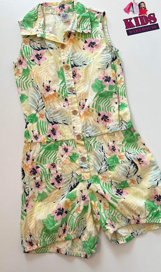 Zara White, Green & Pink Floral Island Print Romper Size 9-10