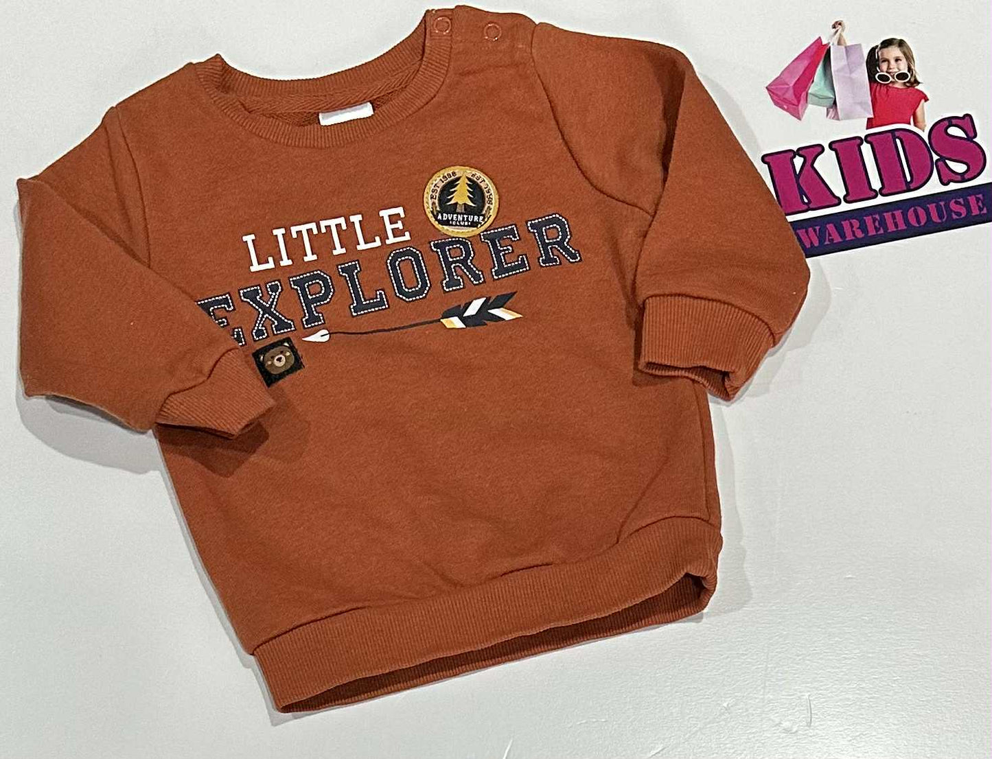 Ollies Place Orange Jumper With “Little Explorer” Print Size 00