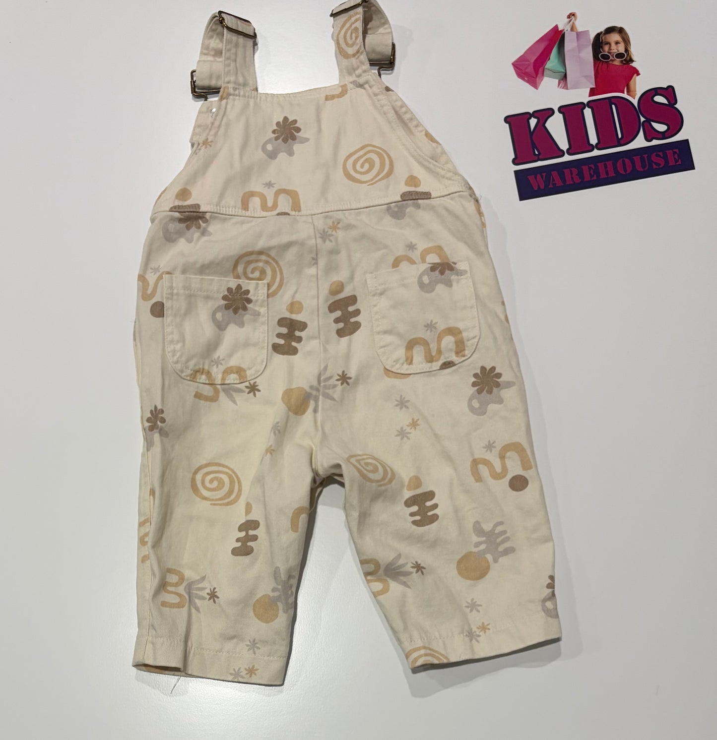 August & Nren Cream, Brown Shape Print Overalls Size 0