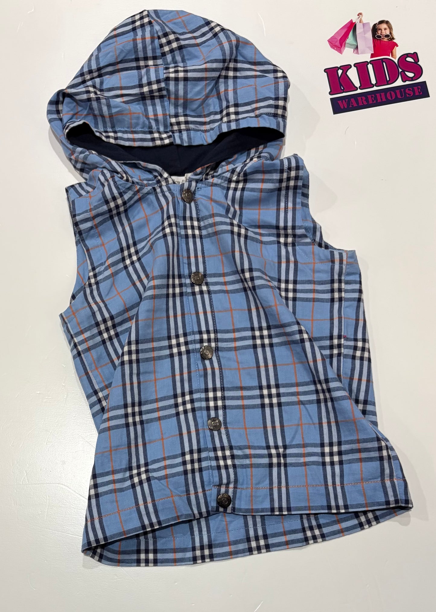 Willow & Jag Blue, White Pattern Sleeveless Hoodie Size 8