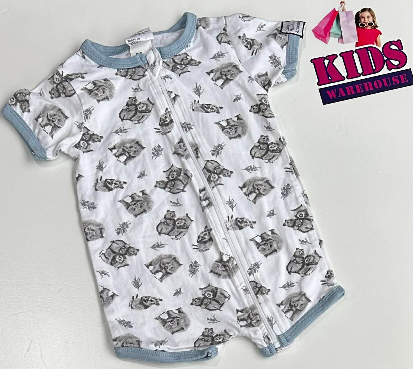 Cathy Hamilton Artworks With White & Blue Bodysuit With Wombat Pattern Size 00